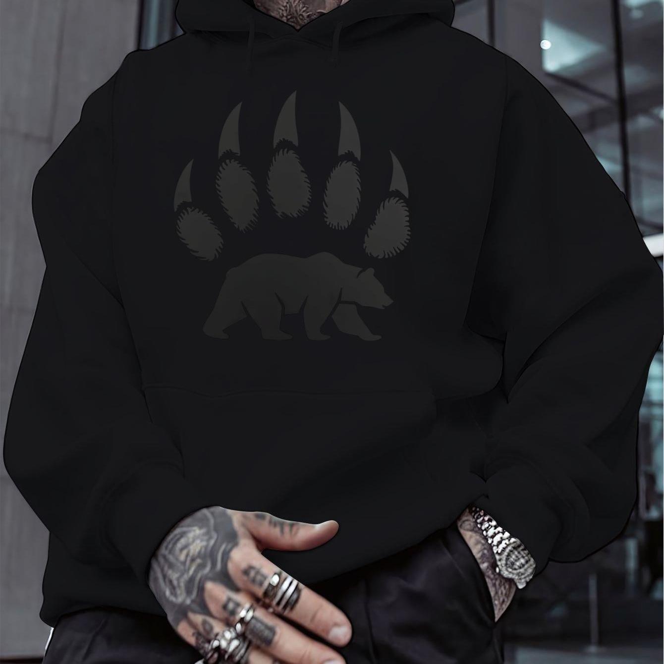 TEMU Sweat à capuche en polaire douce pour hommes et unisexe - Pull à capuche avec motif griffe d'ours noir, manches longues et poche , idéal pour et
