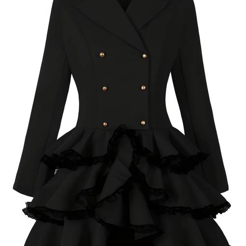 womens vintage gothic double breasted jacket with lace ruffle hem and lace up corset back