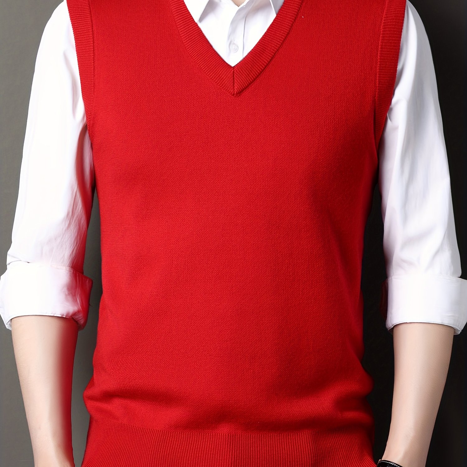 TEMU Autumn/winter Thick Men's Sleeveless Sweater Business Casual Knit Vest Solid Warm V-neck Blend Knit Pullover Vest