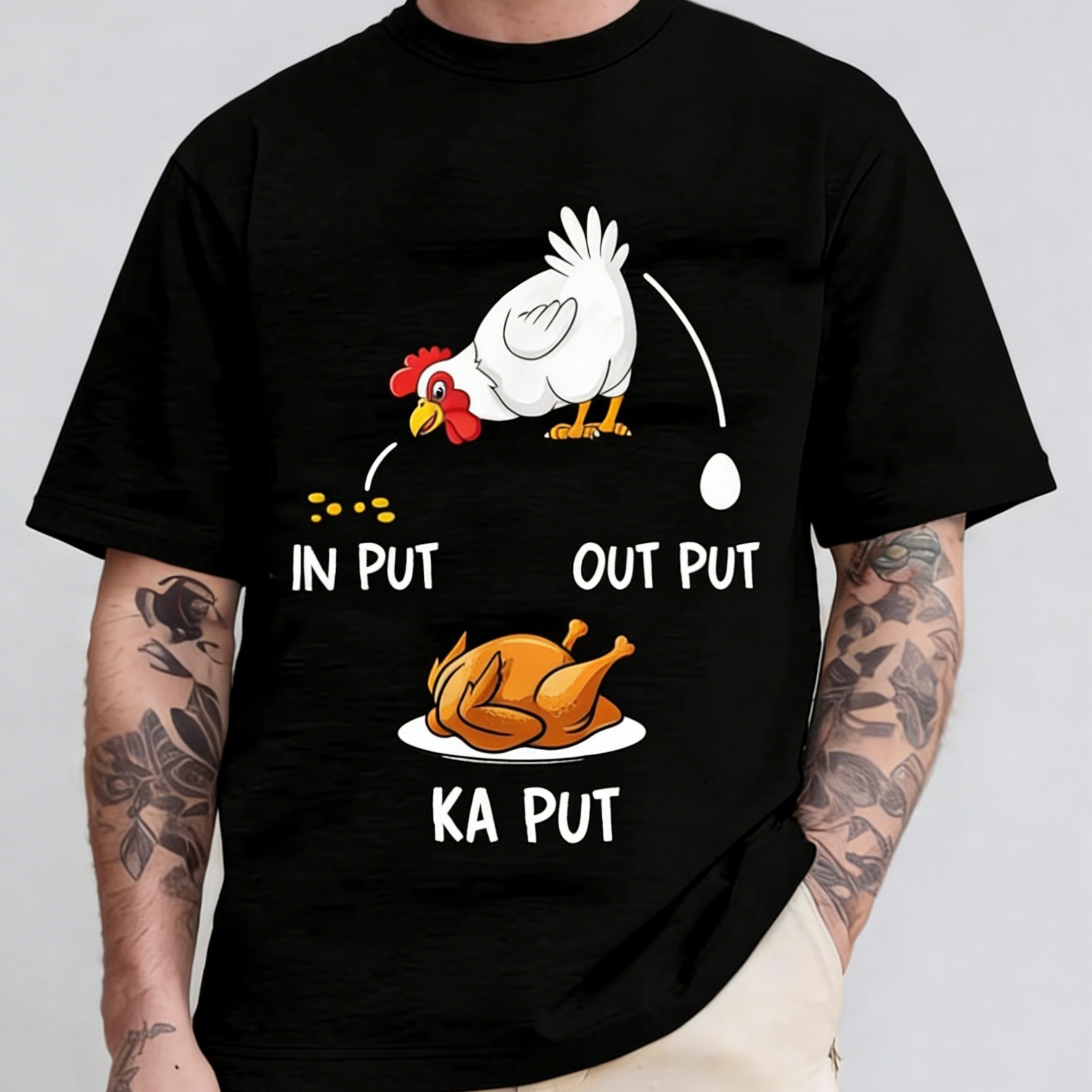 TEMU [print Design-not Textured] 2026 New Premium Fun Rooster Print Short Sleeve, Individual Plus Size Men's Loose Top, Suitable For Home And Outdoor