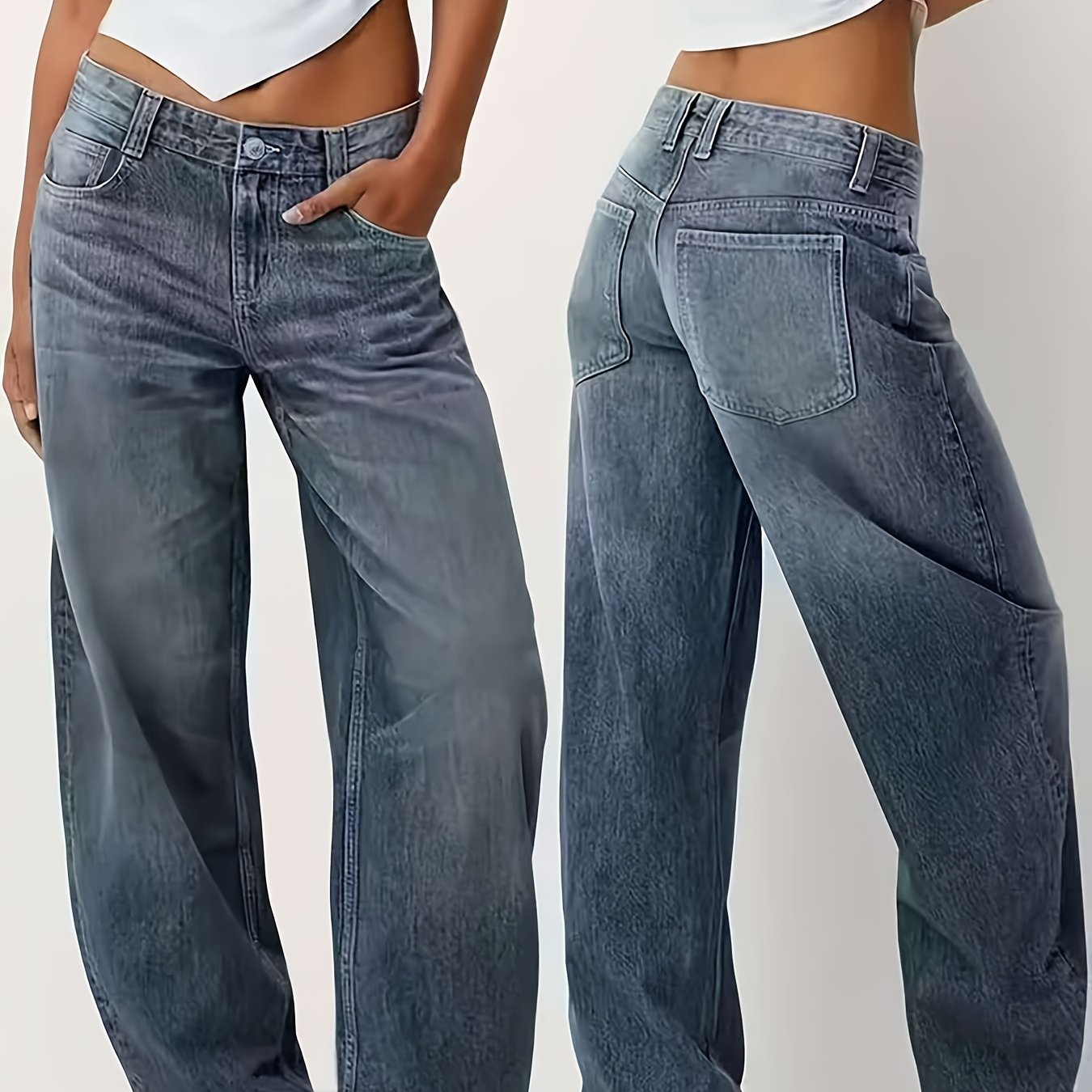 Image of Women's High Waist Boyfriend Jeans Vintage Faded Loose Fit Casual Streetwear Denim Trousers