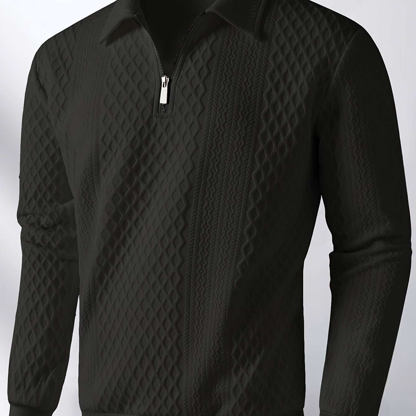 TEMU Sweat-shirt d'automne-hiver pour hommes avec fermeture éclair et , chemise à col à manches longues en jacquard tendance avec petit filet,