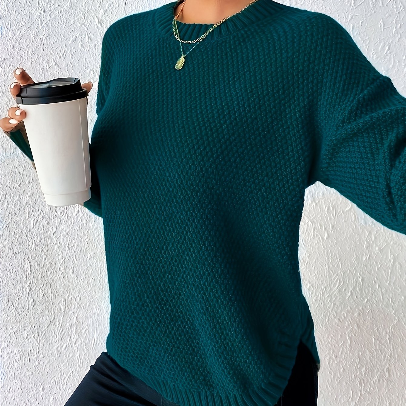 TEMU New Women' Color Round Neck Pullover Sweater, Loose-fit Simple Versatile Long Sleeve Pullover Sweater, Women's Sweater Top