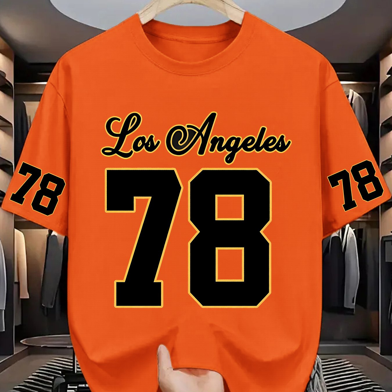 TEMU Los Angeles No. 78 Round Neck Print T-shirt For Men, Casual Short-sleeve Knit Top