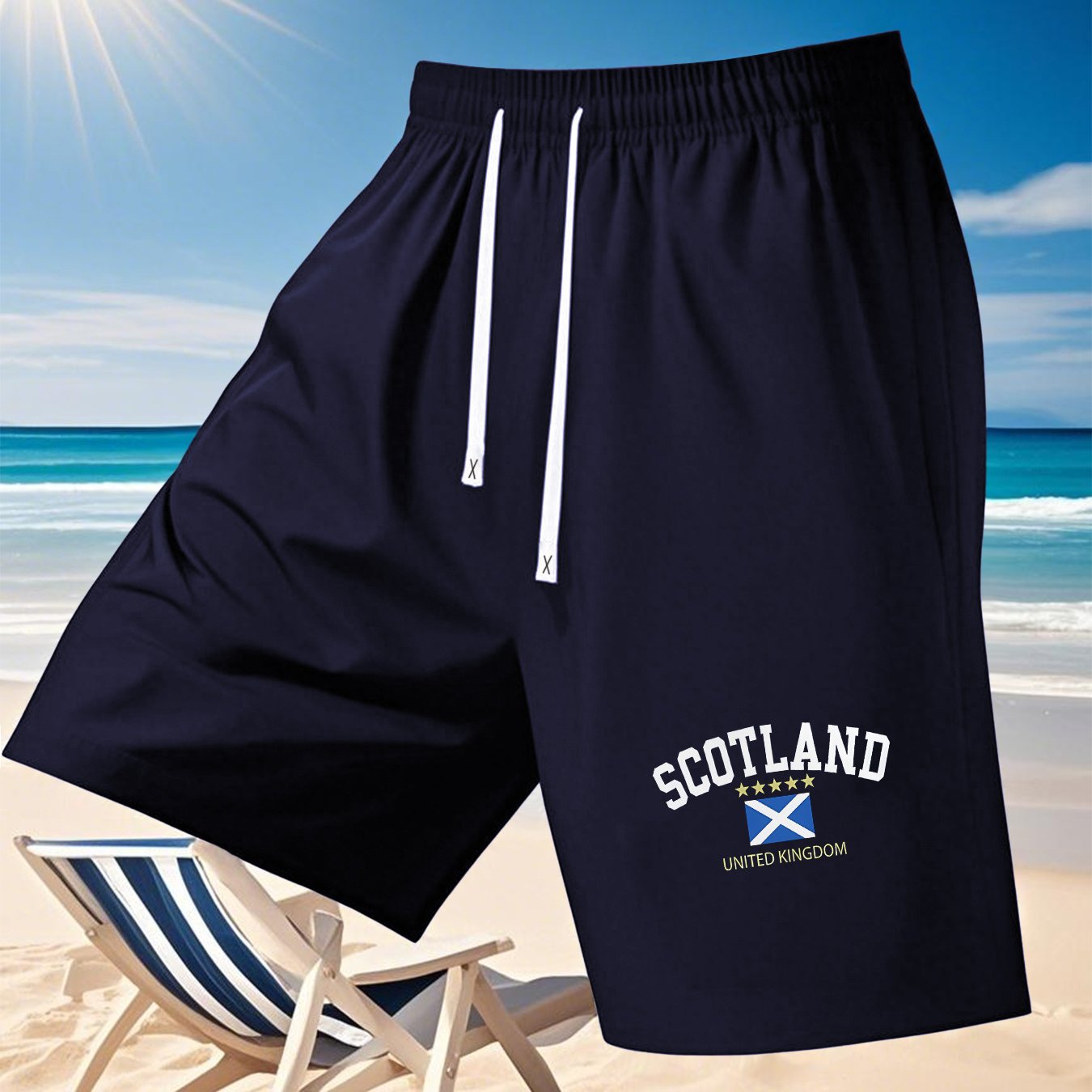 TEMU Men's Casual Sports Shorts With Honor Print, Polyester Material, Suitable For Summer Travel, Beach Vacations, And Street Style