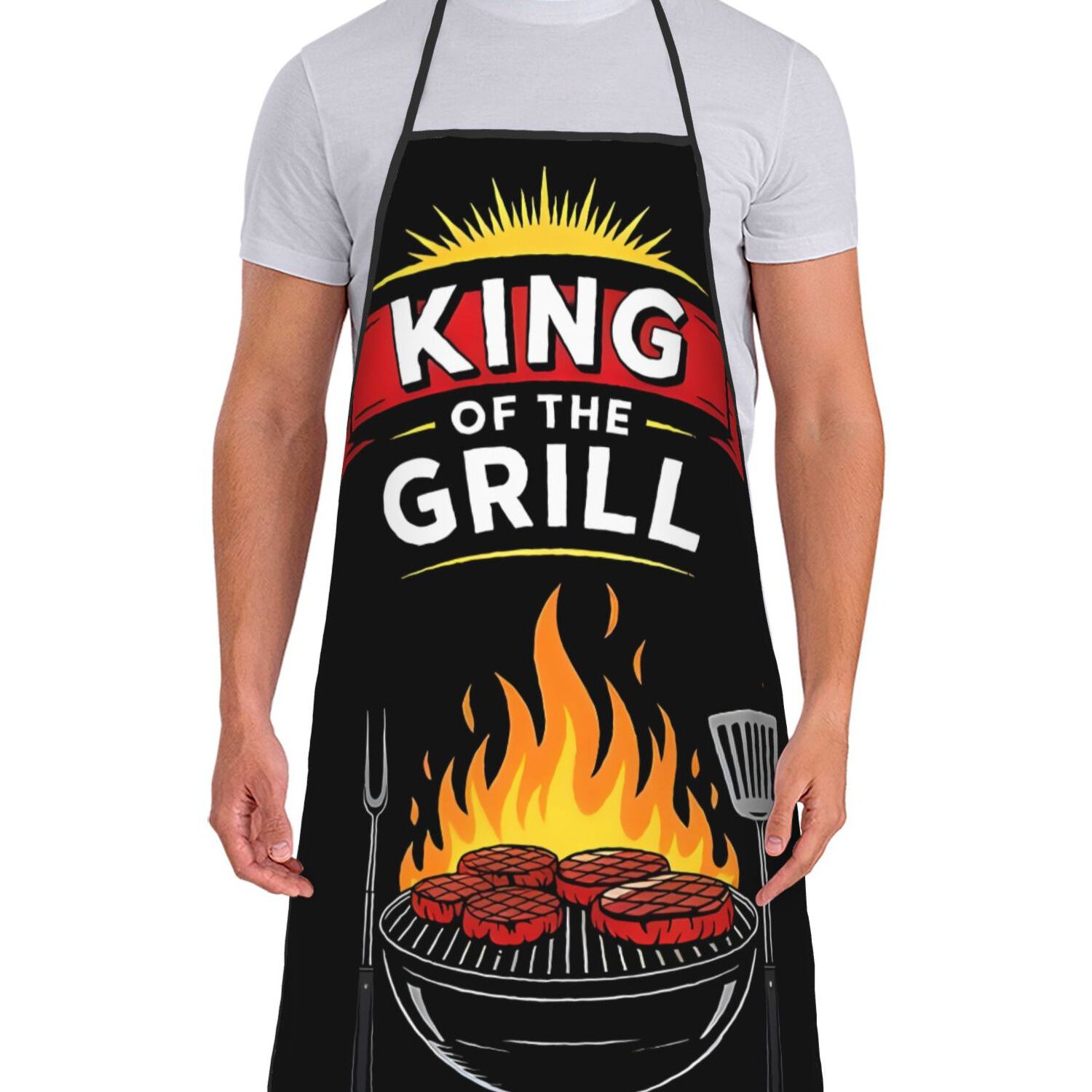 TEMU Verstellbarer lustiger Barbecue Fleischraucher Kochout Schürze, weiche Polyester Küchenschürze, Back Uniform für Restaurant 2D Druck Design