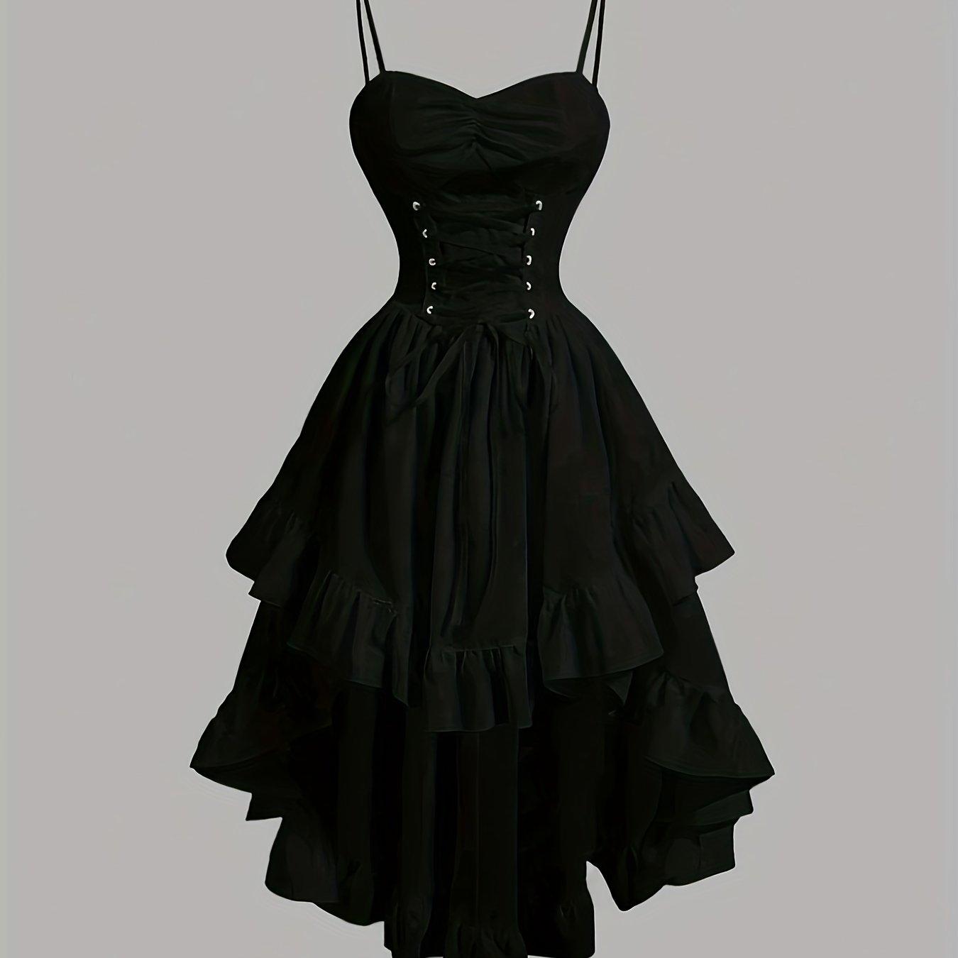 E-shop Damenkleid mit V-Ausschnitt, Kreuzrücken, Rüschen asymmetrischem Vintage-Saum in Unifarben