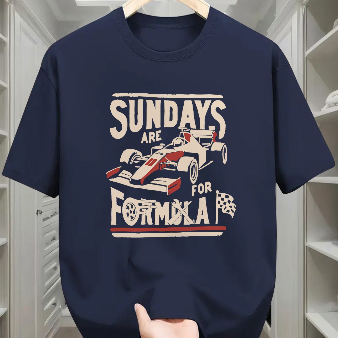 TEMU Men's Racing Car Print Short Sleeve T-shirt - Summer Casual Round Neck Tee With Race Track & Speedometer Graphics, -themed Top For & Casual