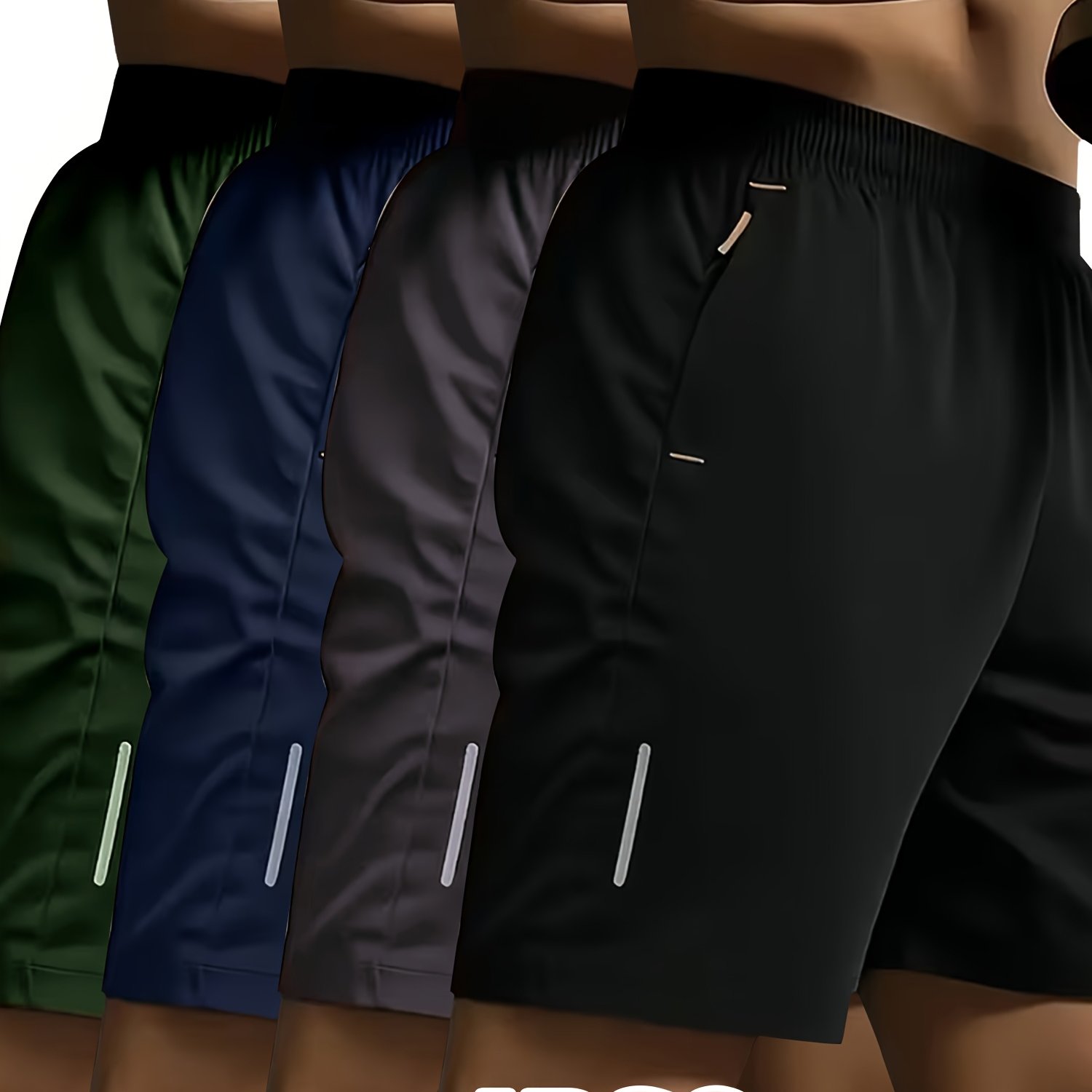 TEMU Pantaloncini elasticizzati 4 direzioni, assortimento casuale da 4 pezzi, pantaloncini sportivi casual da con stampa riflettenti, tasche con zip