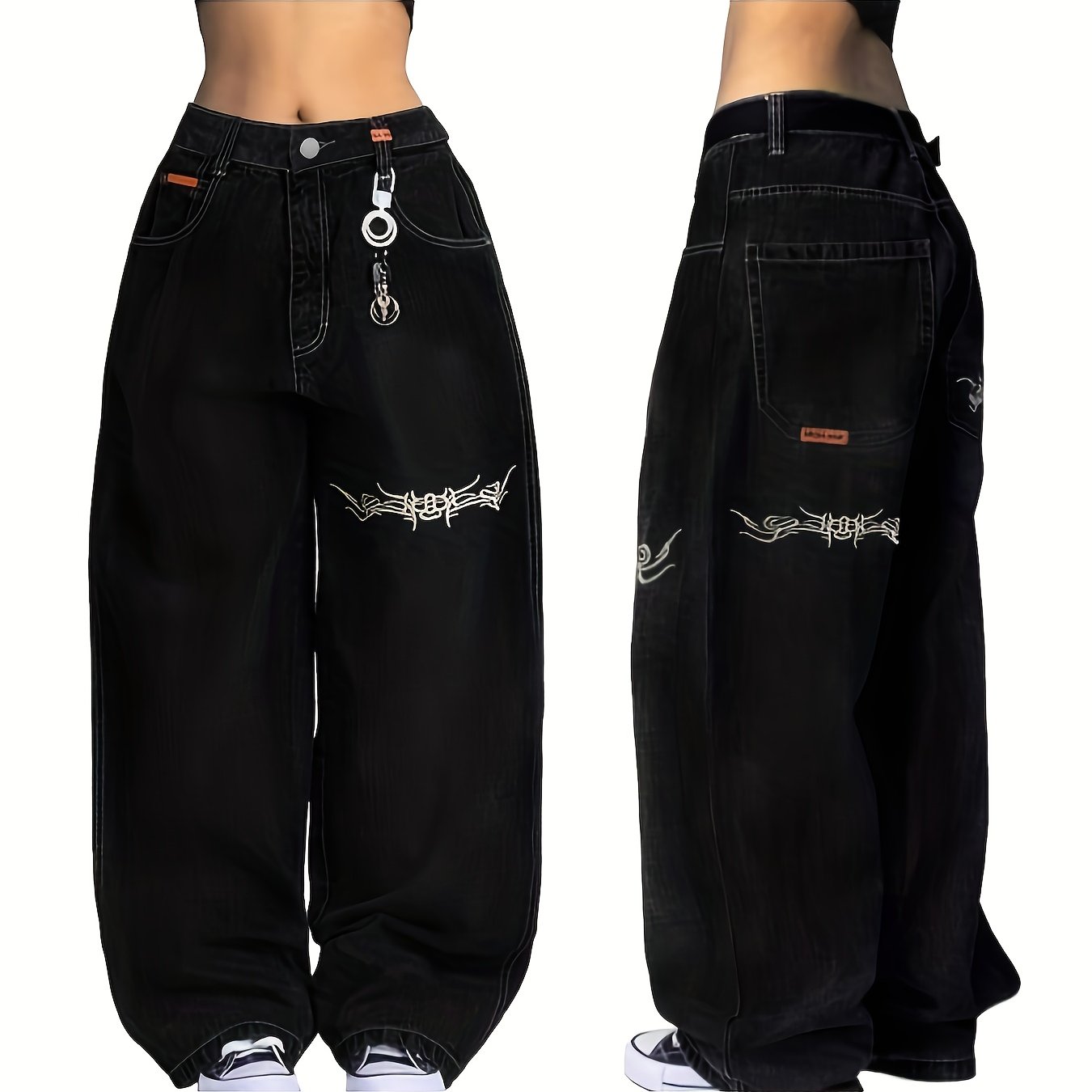 Vintage Baggy Jeans For Women, 90s Hip Hop, Featuring A Mid-low Waist Design