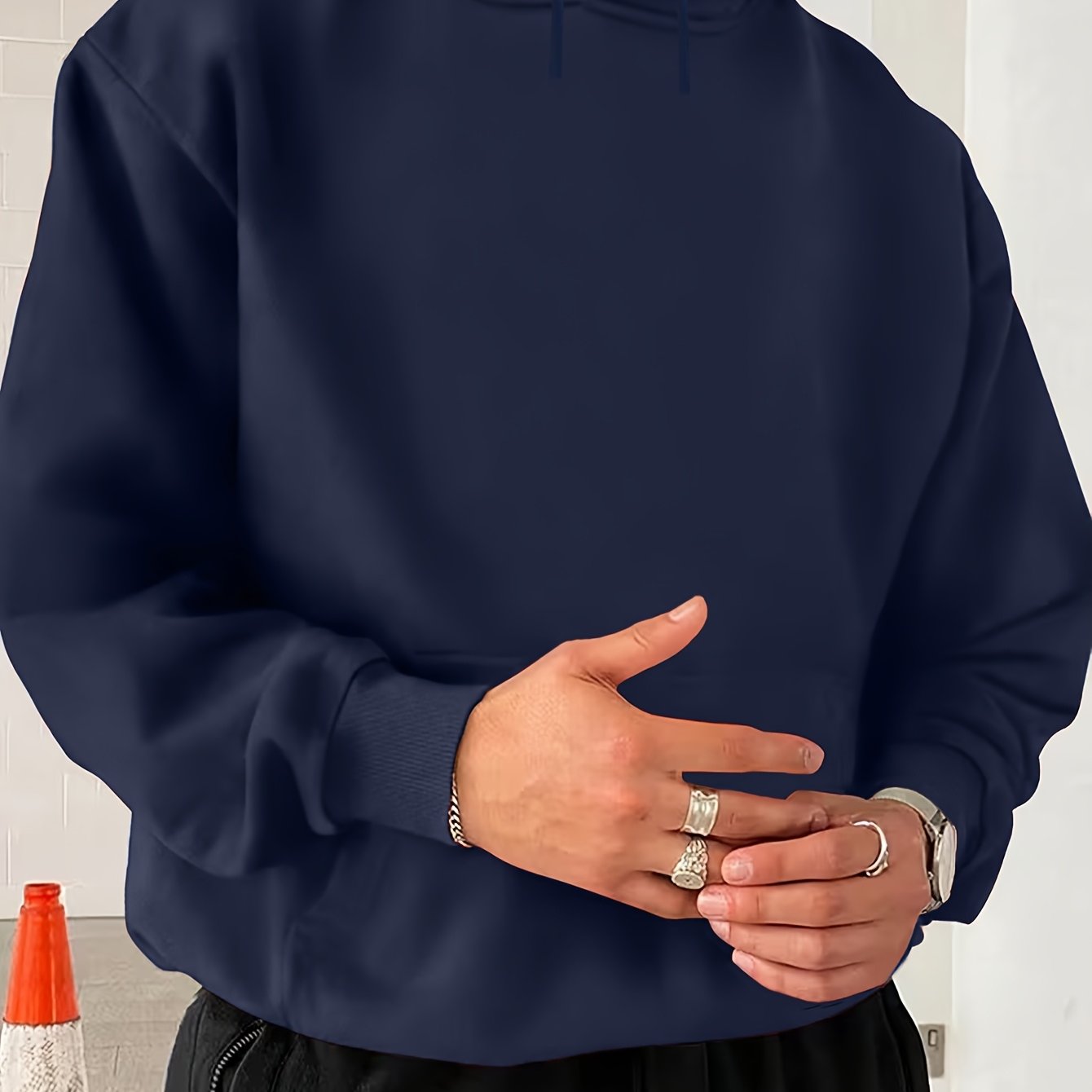 TEMU Men's Casual Outdoor Hooded Sweatshirt | Solid Color, Regular Fit, Stretch Fabric