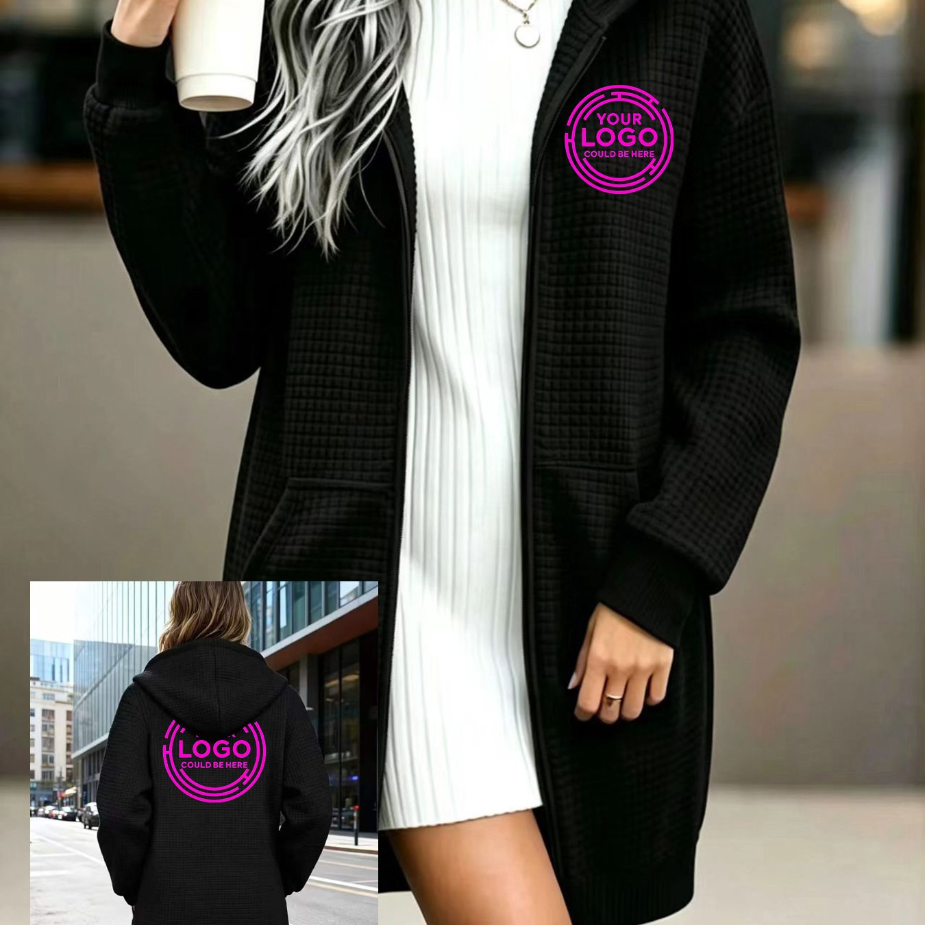 TEMU Custom-made To Order, New Fashionable And Casual Women's Trench Coat, Trendy, Comfortable, And Versatile Hooded Zip-up Long Jacket