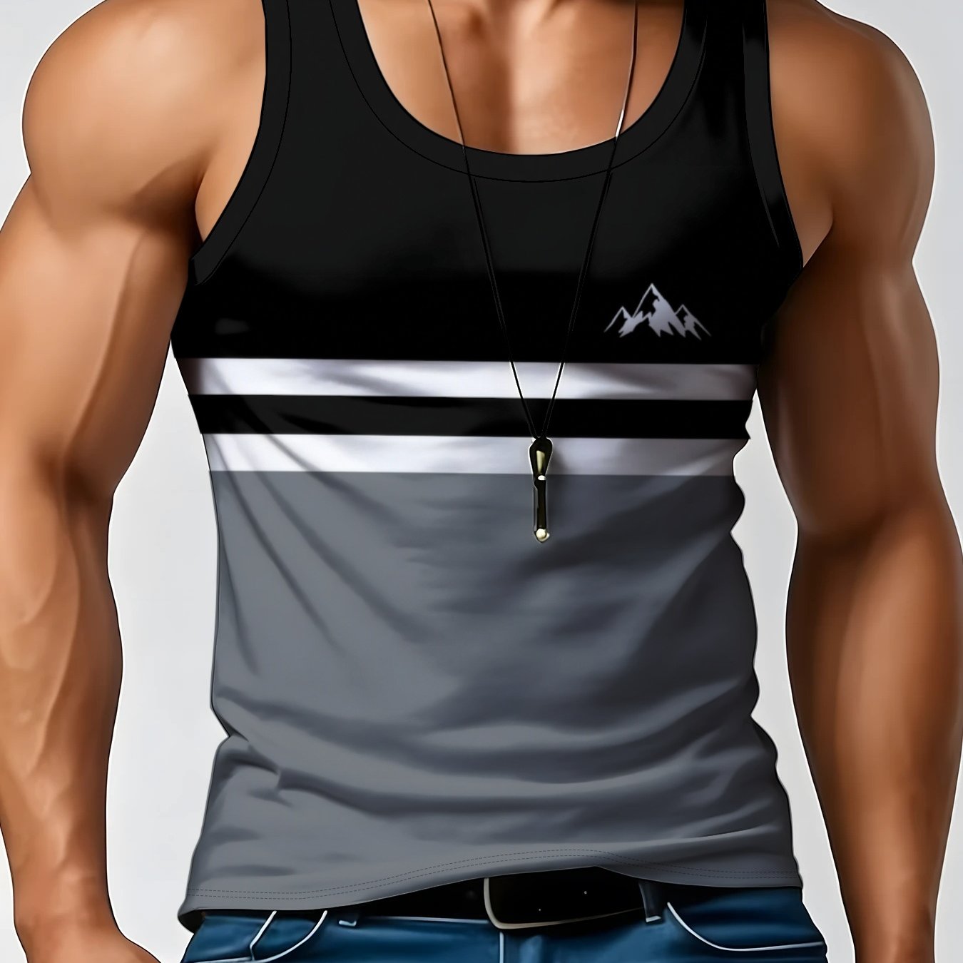 TEMU Men's Summer Sleeveless Tank Top, Geometric Pattern, Lightweight And Comfortable, Crew Neck