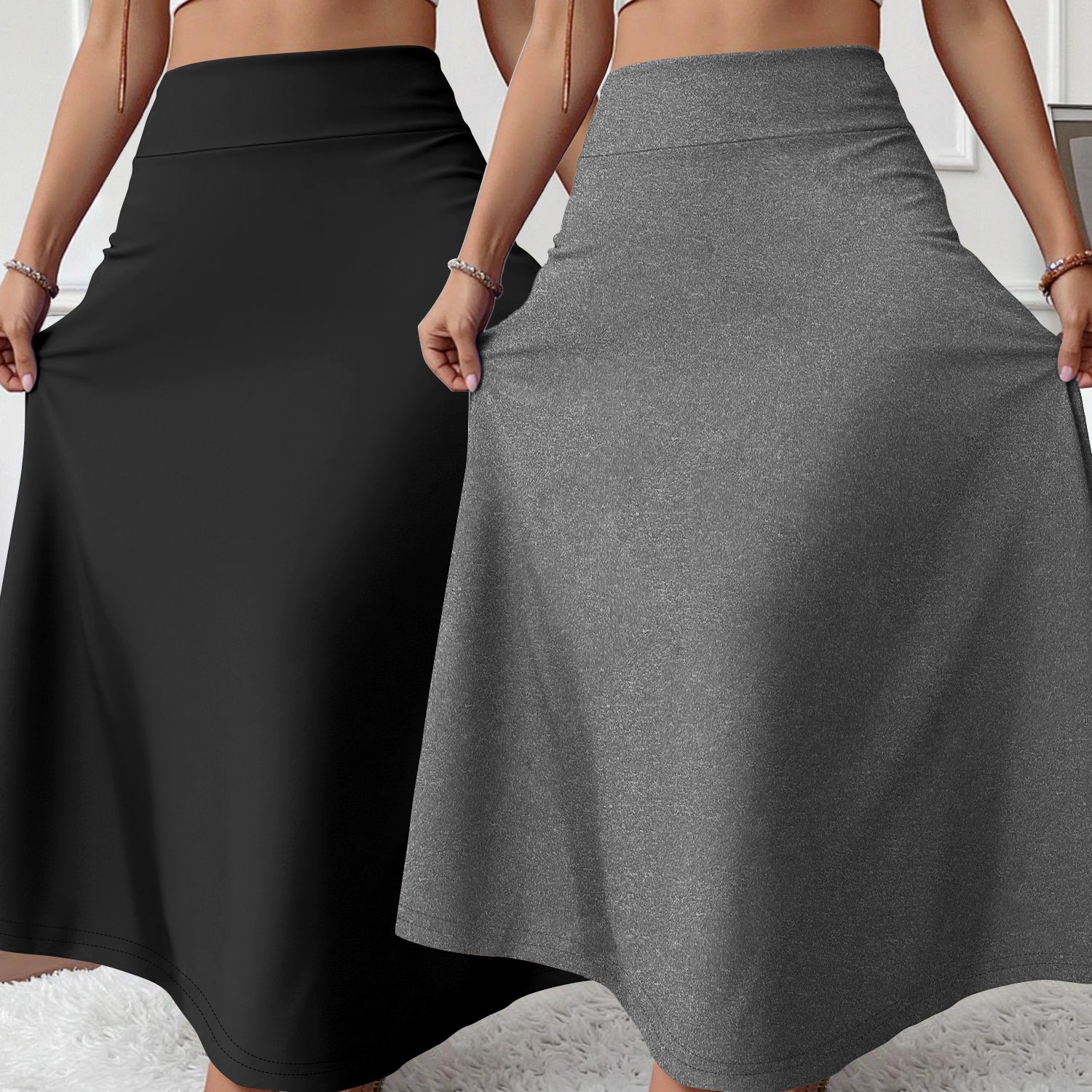 Image of Buy Value! 2025 Must-have High-waisted Fiber Fabric Skirt, Flared A-line Silhouette For Leg-lengthing, , Ins Trendy Maxi Skirt