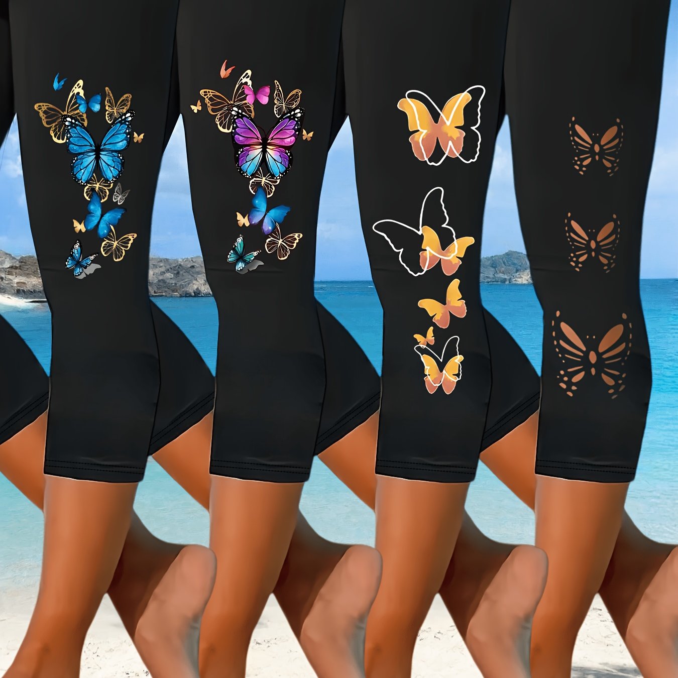 TEMU Plus Size, Extended 4pcs Set Printed Pattern Plus-size Casual Pants, Plus-size Women's Leggings 7/8-length Printed Pattern Capri Pants