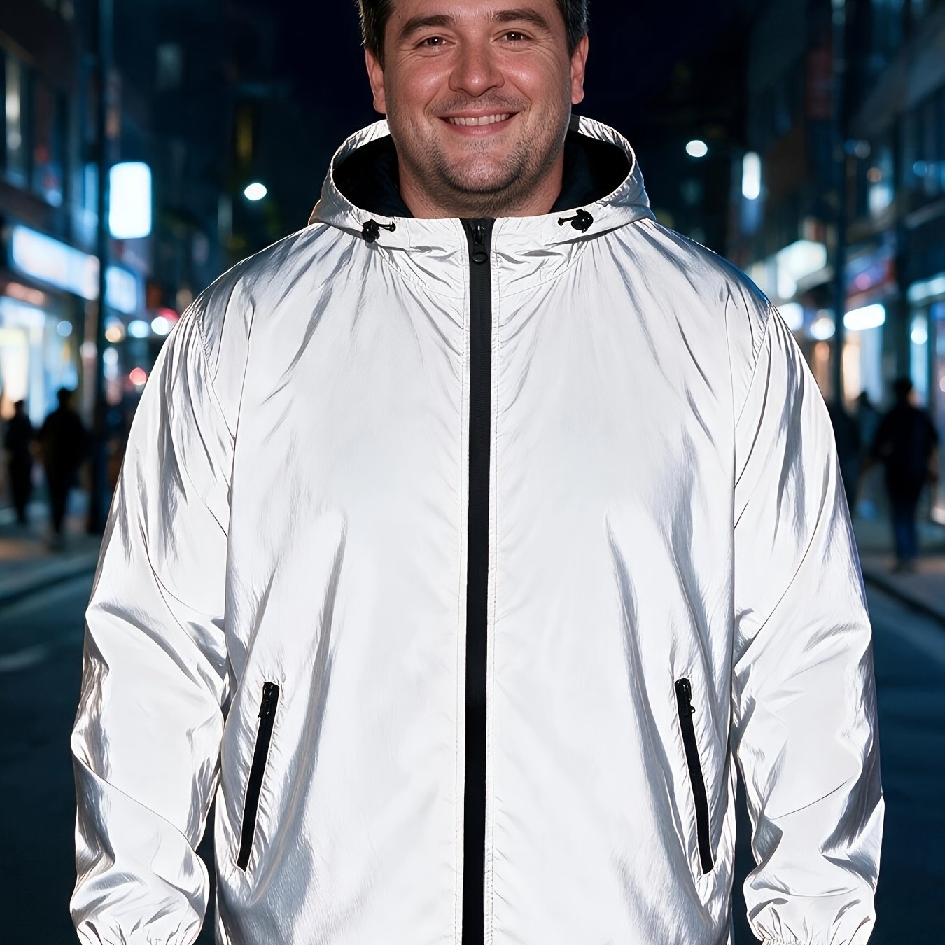 TEMU Plus Size Men's Fashion Hooded Jacket Men's Casual Jacket Spring And Autumn Street Stage Performance Clothing