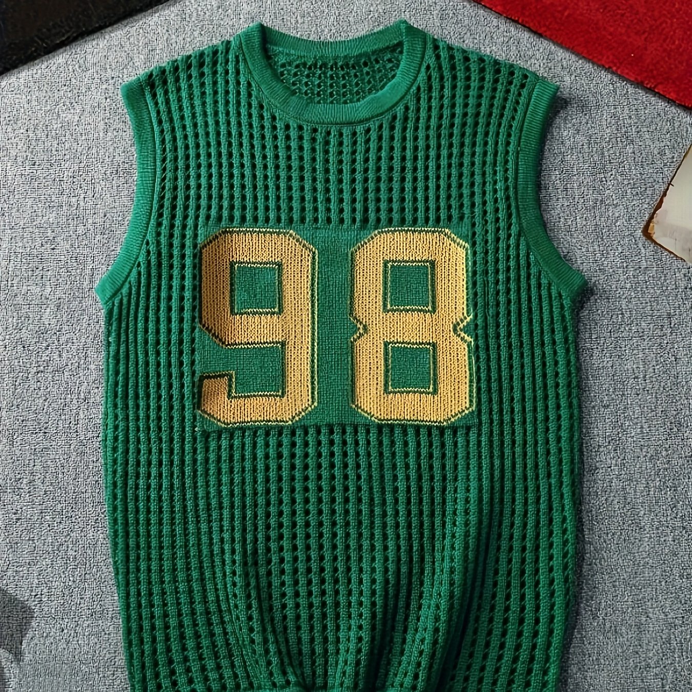 Men's Summer Hollowed-out Knitted Vest With A Number Pattern