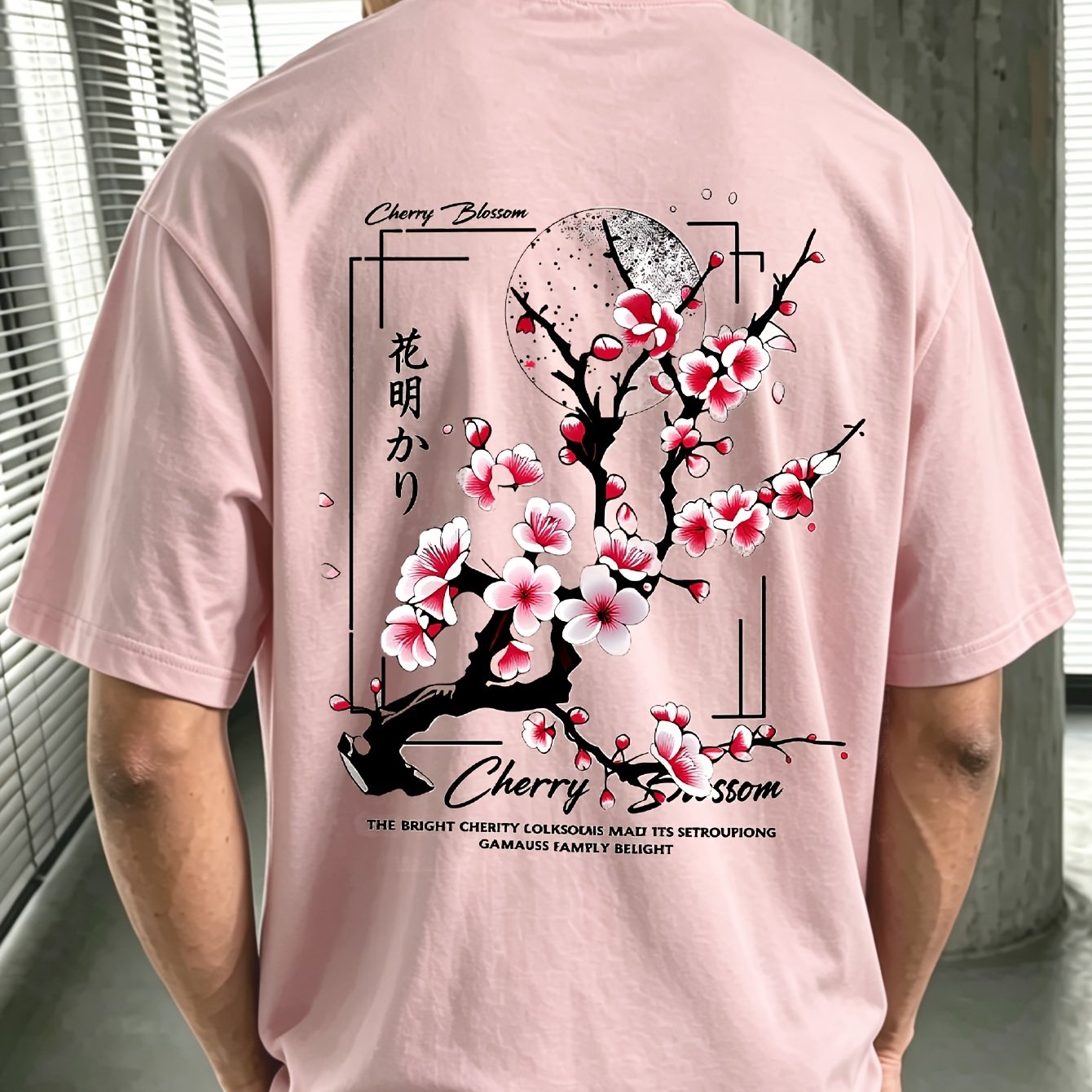 'cherry Moon Graphic Tee | Minimalist Print | 2026 Summer Men' Oversized T-shirt'
