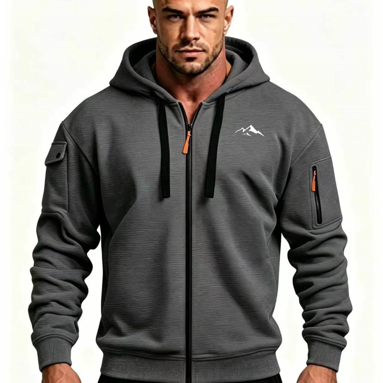 TEMU 2026 New Minimalist Three- Pattern Print Men's Versatile Sports Jacket, Trendy Long-sleeve Hoodie Sweatshirt For Fitness, Classic Zip-up Hooded