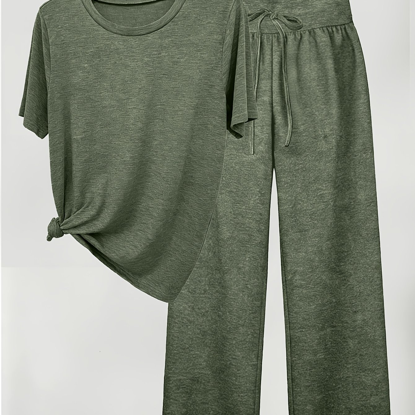 TEMU Women's Round-neck Short T-shirt And Long Pants Set, , , Medium-stretch Fabric, Elastic Waistband On The Pants, Machine Washable, Elegant For