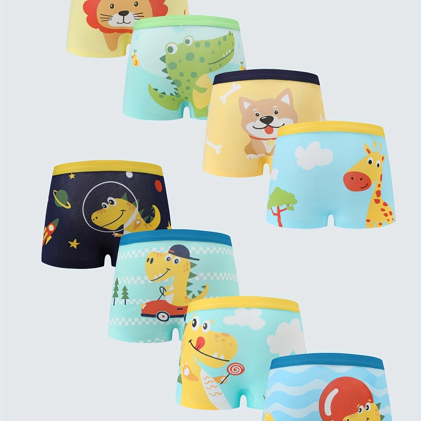 8pcs Per Pc Of Boys' Boxer Briefs Featuring Cute Animal And Dinosaur Patterns, Breathable And Comfortable