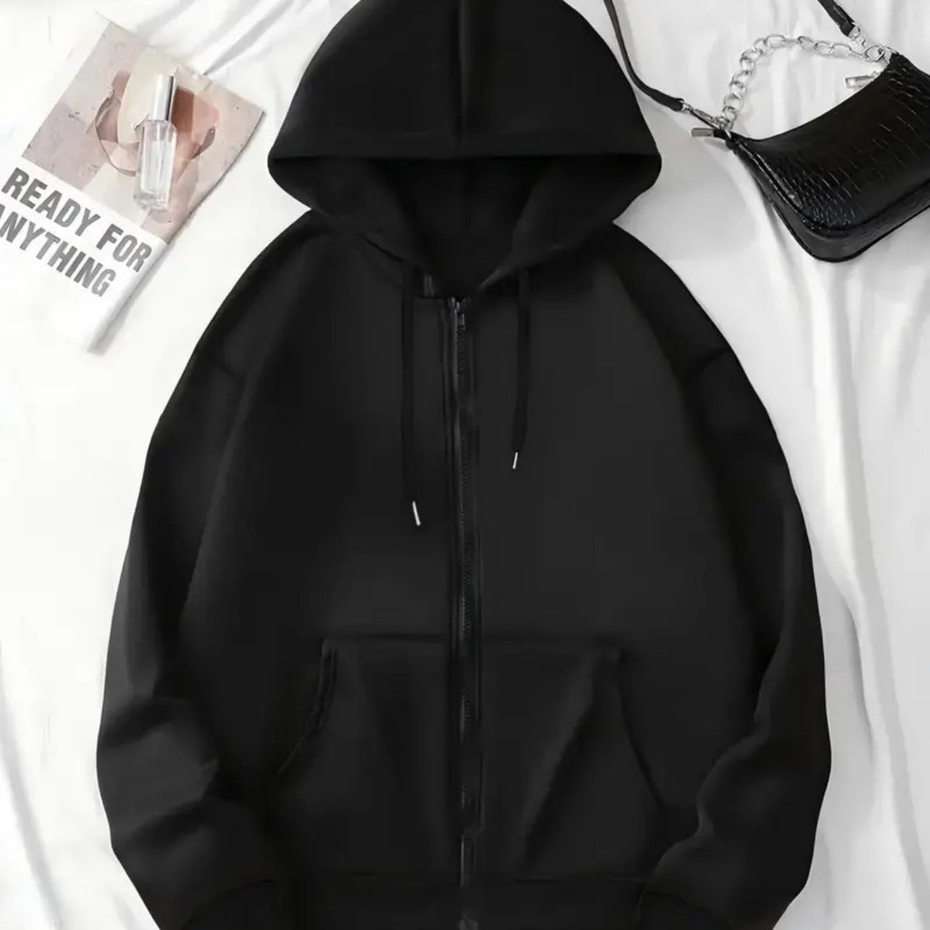 TEMU Plus Size, A Solid Color Ladies' Size Hoodie, Kangaroo With Drawstring, 100% Polyester Fabric, Machine Washable In Autumn And Winter, Suitable