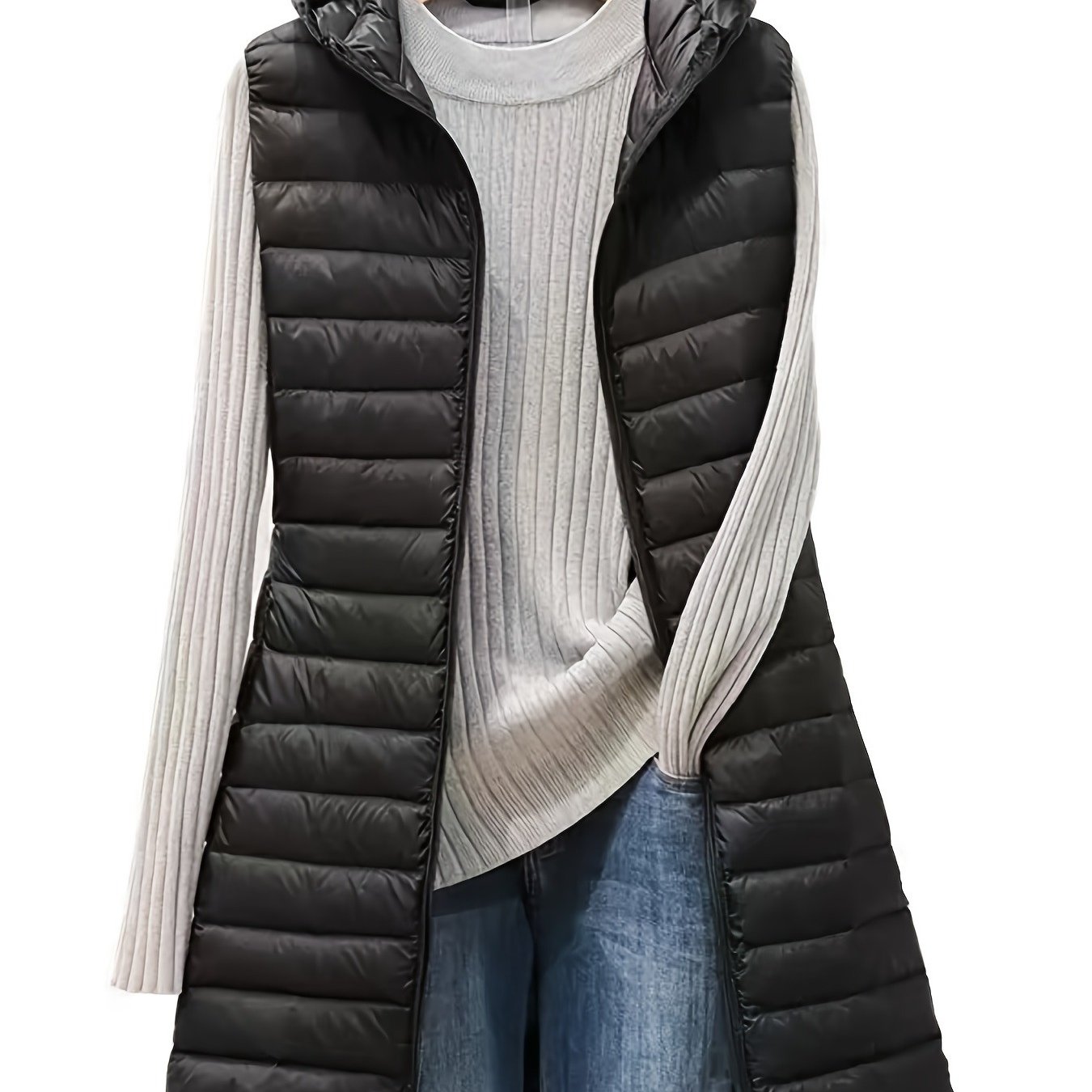 E-shop Herbst/Winter Mode Lässige Streetwear Damen lange Kapuzen-Wattierte Weste-Jacke