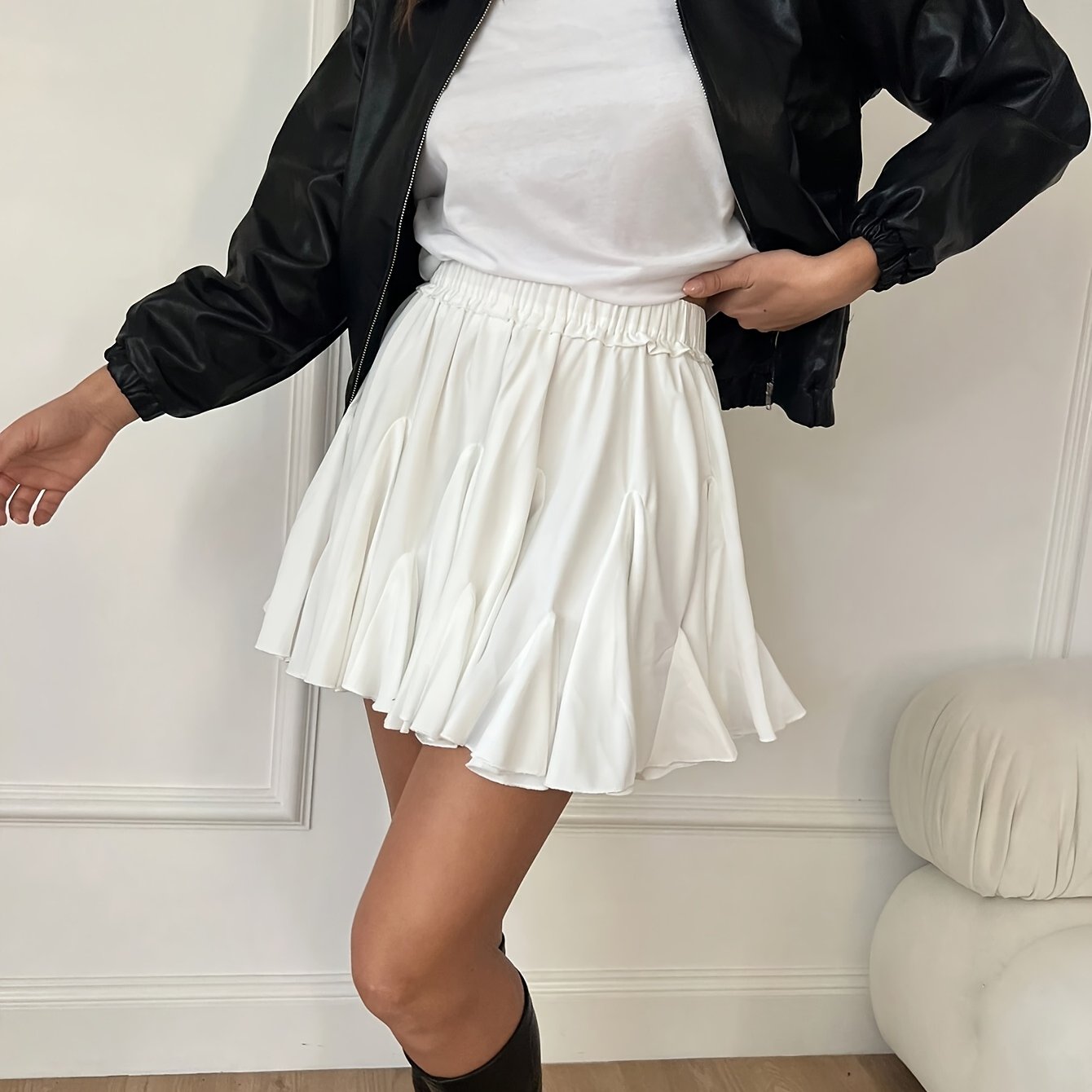 Women' Ruffle Hem Mini Skirt, High-waisted Pleated Skirt, Sexy Ballet Short Skirt, Party Wear, Streetwear, White Dress, White Mini Skirt. Homecoming Skirt, Mini Skirt, Concert Women's Wear