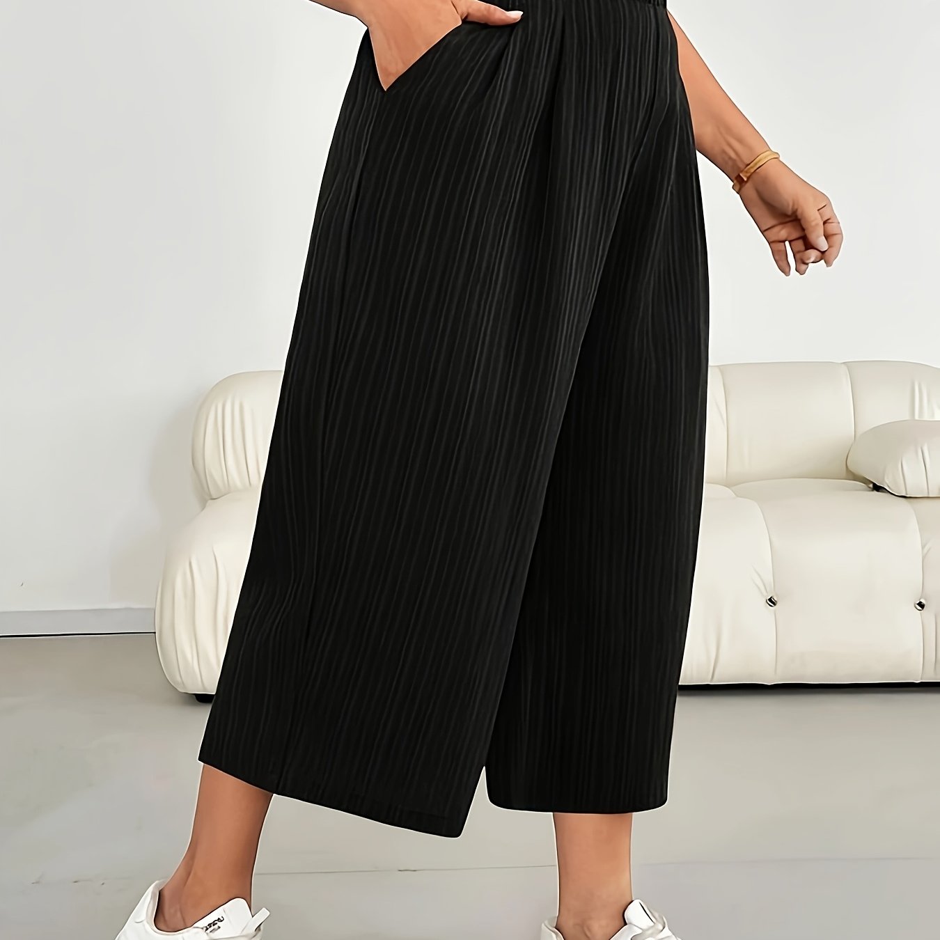 TEMU Plus Size, Plus-size Women's Comfortable Wide-leg Capri Pants