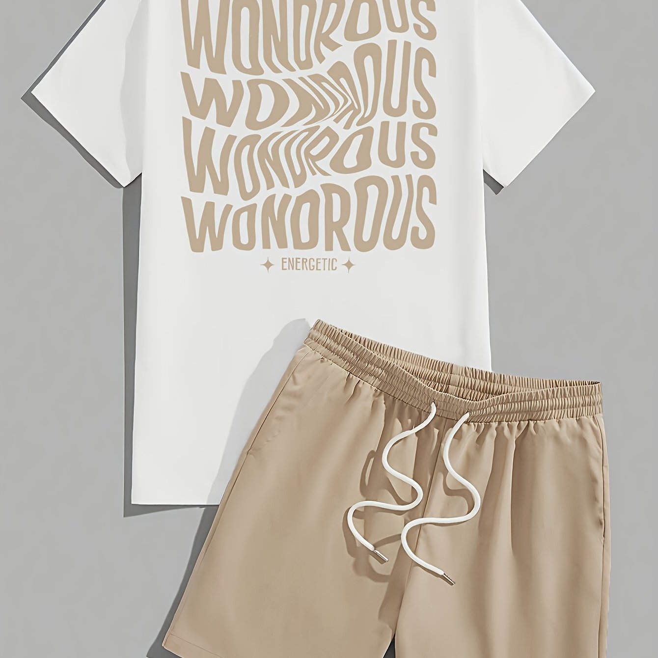 TEMU Men's Short Sleeve Set, Men's Casual Sportswear Round Neck Short Sleeve Fashion Minimalist Letter Geometric Abstract Print T-shirt And Elastic