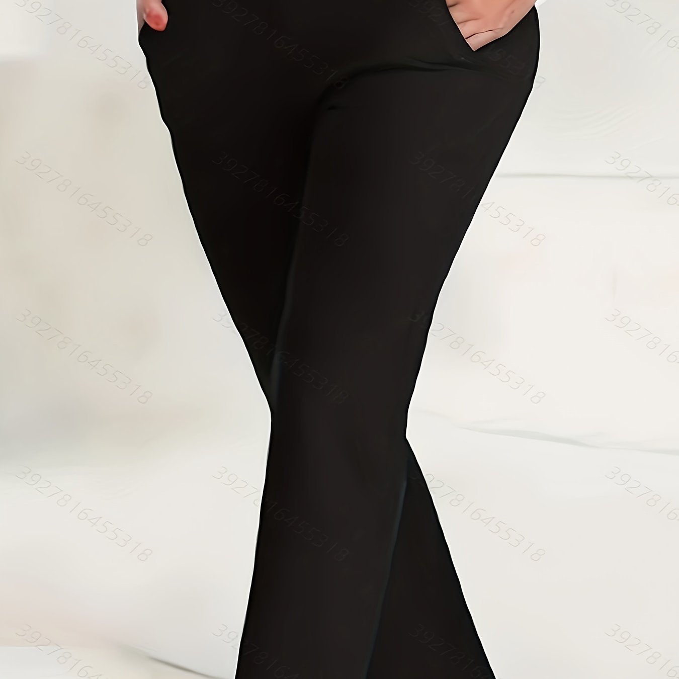 TEMU Plus Size Elegant Pants, Women's Plus Solid Elastic High Rise Slight Stretch Straight Leg Trousers With Pockets