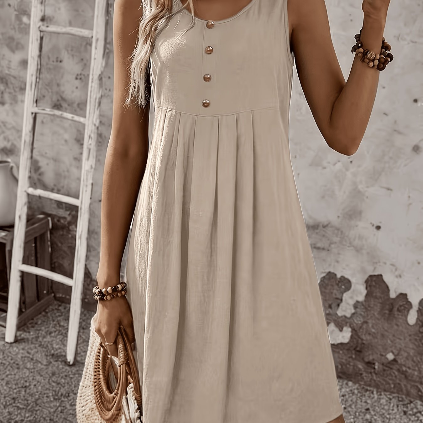 TEMU Summer Women's Tank Dress, Fashionable And Comfortable, A Sexy Vacation Essential, Pleated Skirt, Mini Skirt