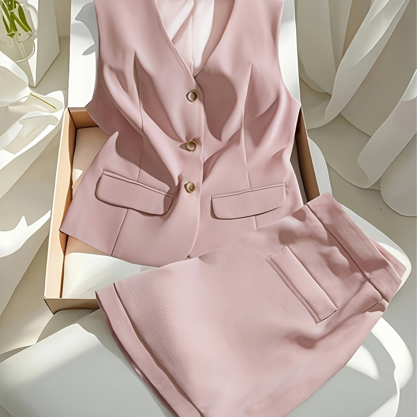 TEMU Summer Outfit Set: Elegant And Stylish Pink Vest And Shorts Ensemble For Women