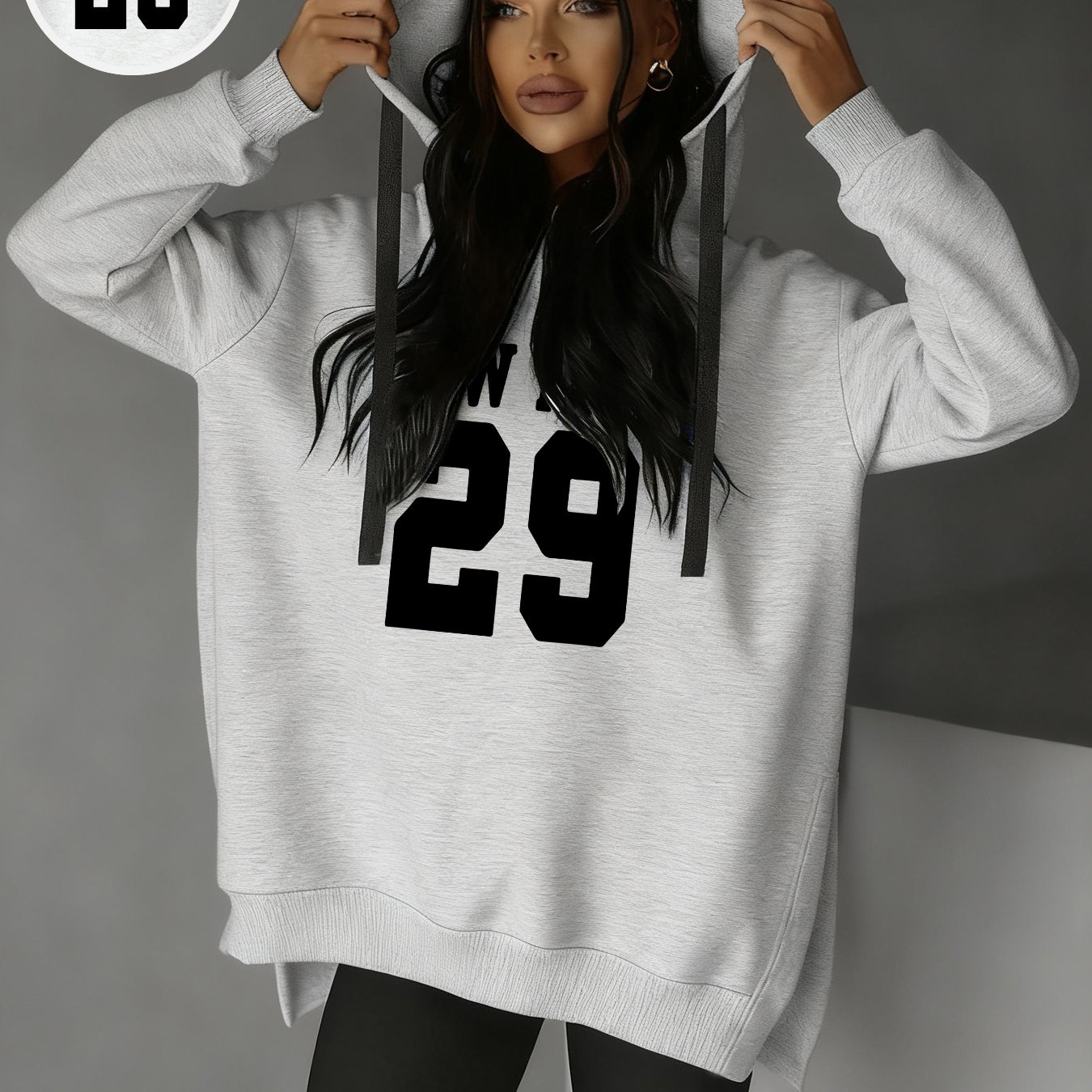 TEMU Damenmode Kapuzenpullover mit seitlichem Ausschnitt Kordelzug für Herbst Winter, Y-Kapuzenpullover, Casual Wear, verspielter Druck | Bequeme