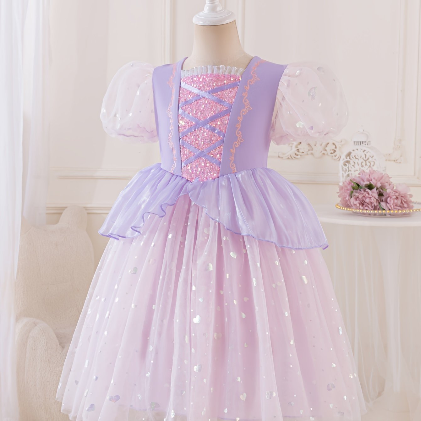 Image of Girls' Tulle Princess Dress, Mesh Tutu Dress, Holiday Dress