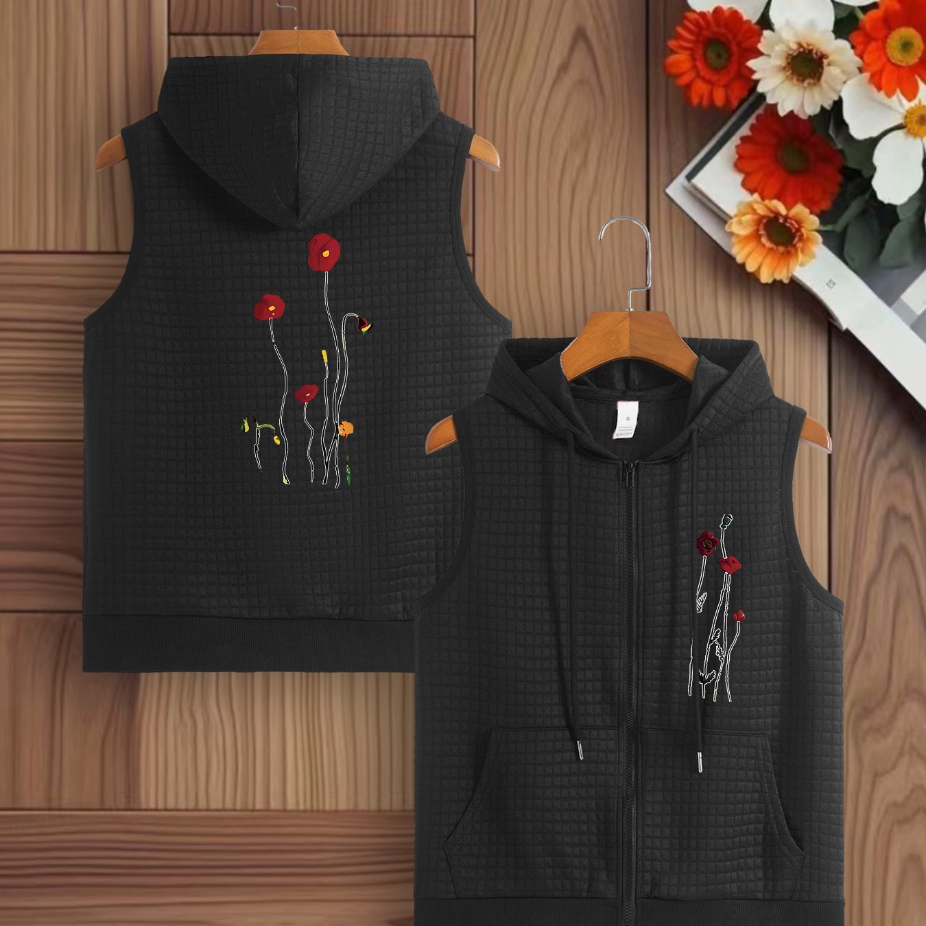 TEMU Gilet décontracté pour femmes à imprimé floral et fermeture éclair, veste manches en avec poches