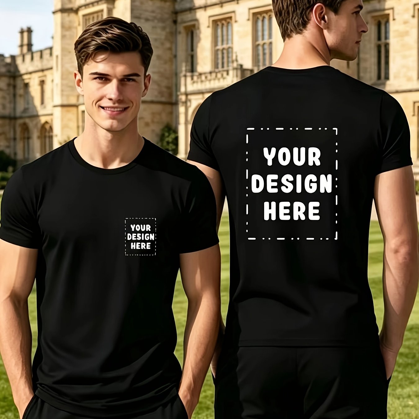 TEMU Summer Double-sided Printable Unisex T-shirt, Photo Text Customization, Carnival Party Top, Comfortable And Versatile, Front And Back