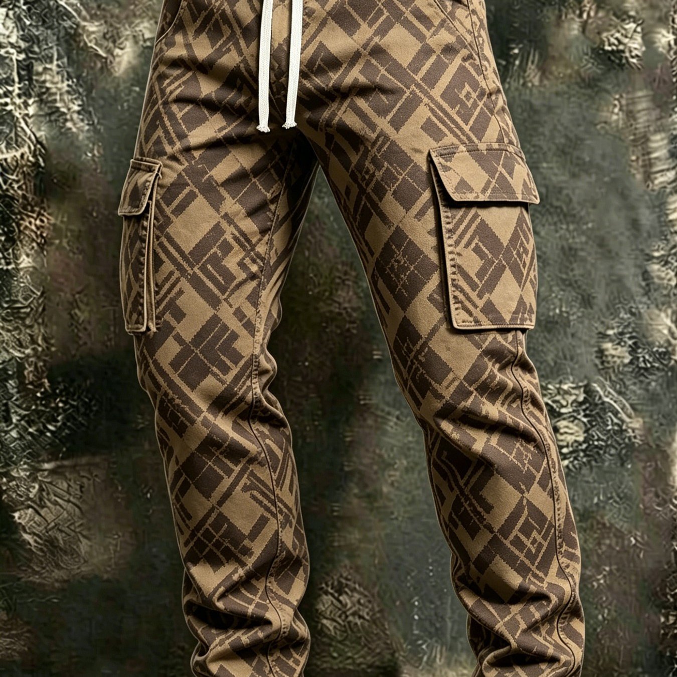 Image of 2026 Men's New Daily Casual Cargo Pants (drawstring), Multi-pocket, Geometric , Comfortable And Breathable Fabric, Suitable For Daily And Leisure, Outdoor Activities, Father's Day Gift And More