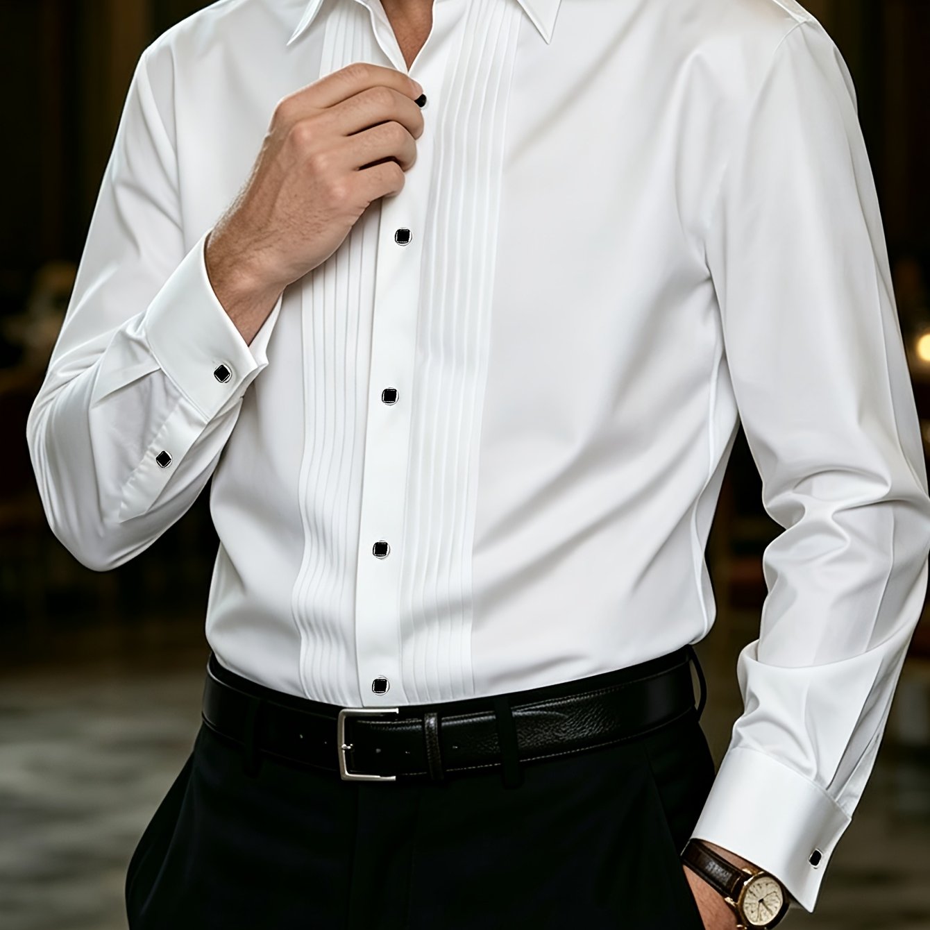 TEMU Chemise Homme Coupe Ajustée Une Pièce à Manches Longues et Couleur Unie, Adaptée à Plusieurs Occasions Incluant , Décontracté, , Fêtes et