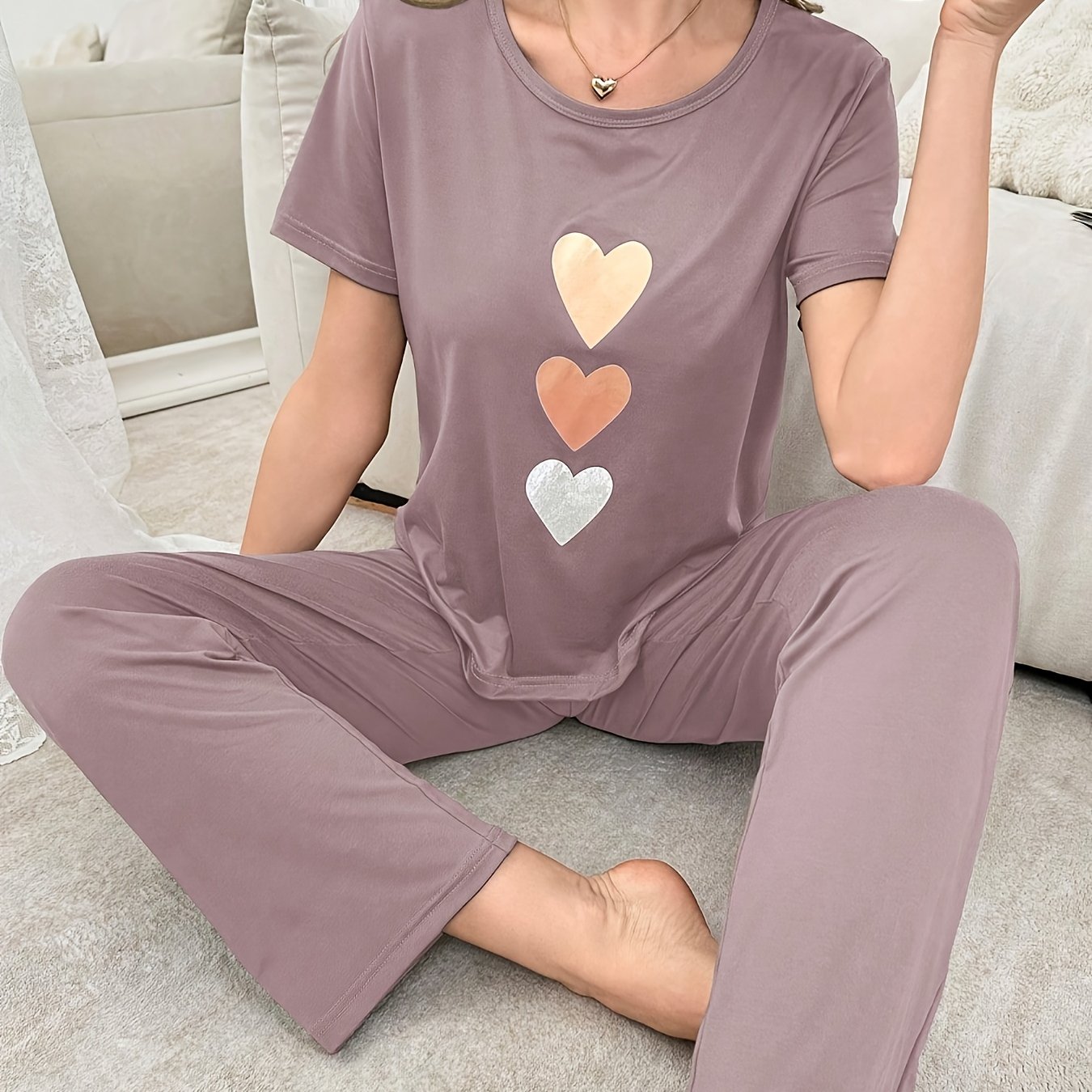 TEMU 2pcs Heart Women's Pajama Set