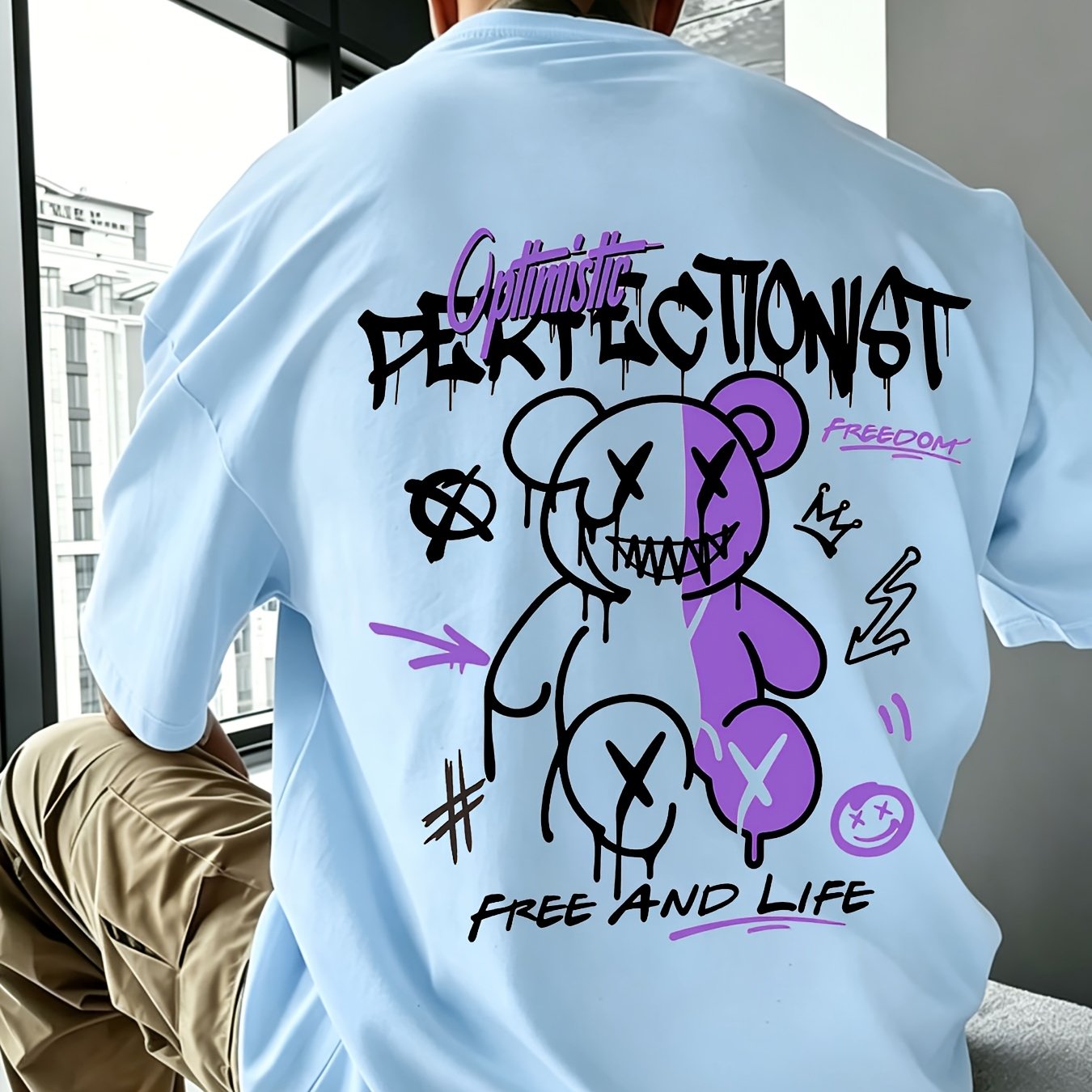 Men's Oversized T-shirt Summer 2026 Graffiti Bear Graphic Print Streetwear Hip Hop Baggy Tee Cotton Loose Fit Y2k Top