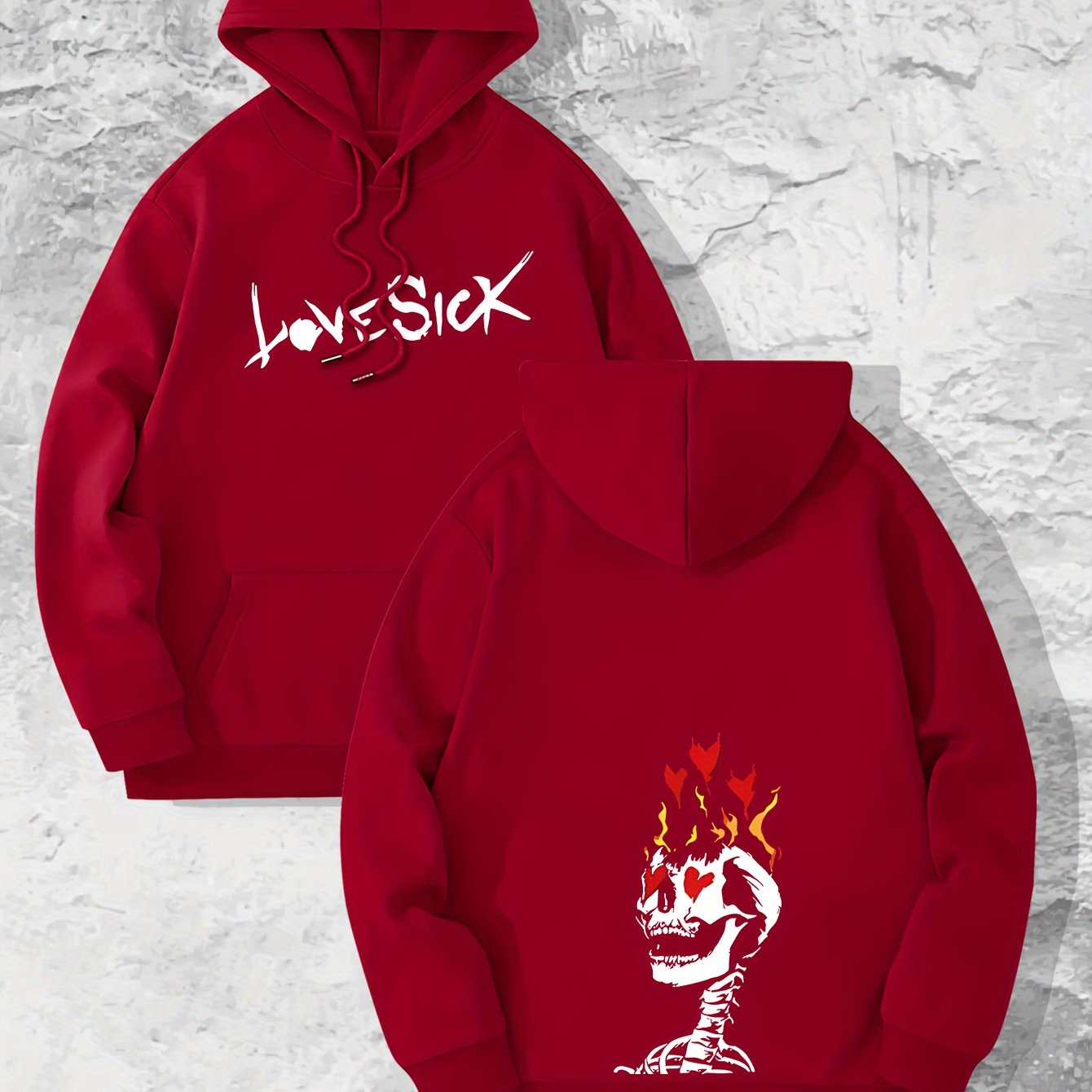 sudadera capucha estampado corazones calavera hombre cuello Temu