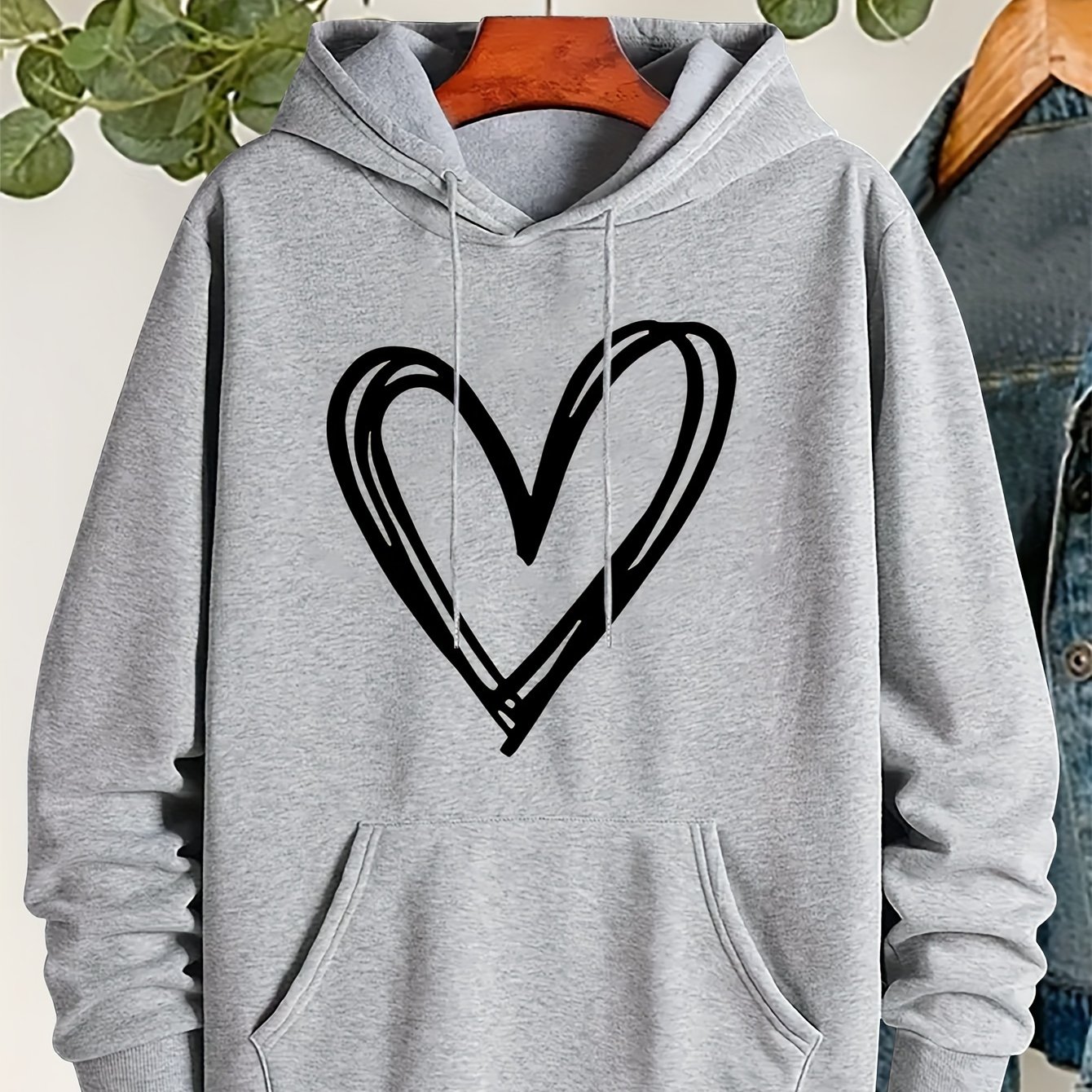 TEMU Plus Size, Graphic Print Hoodie, Drawstring Casual Hooded Sweatshirt For Fall & Spring, Women's Clothing