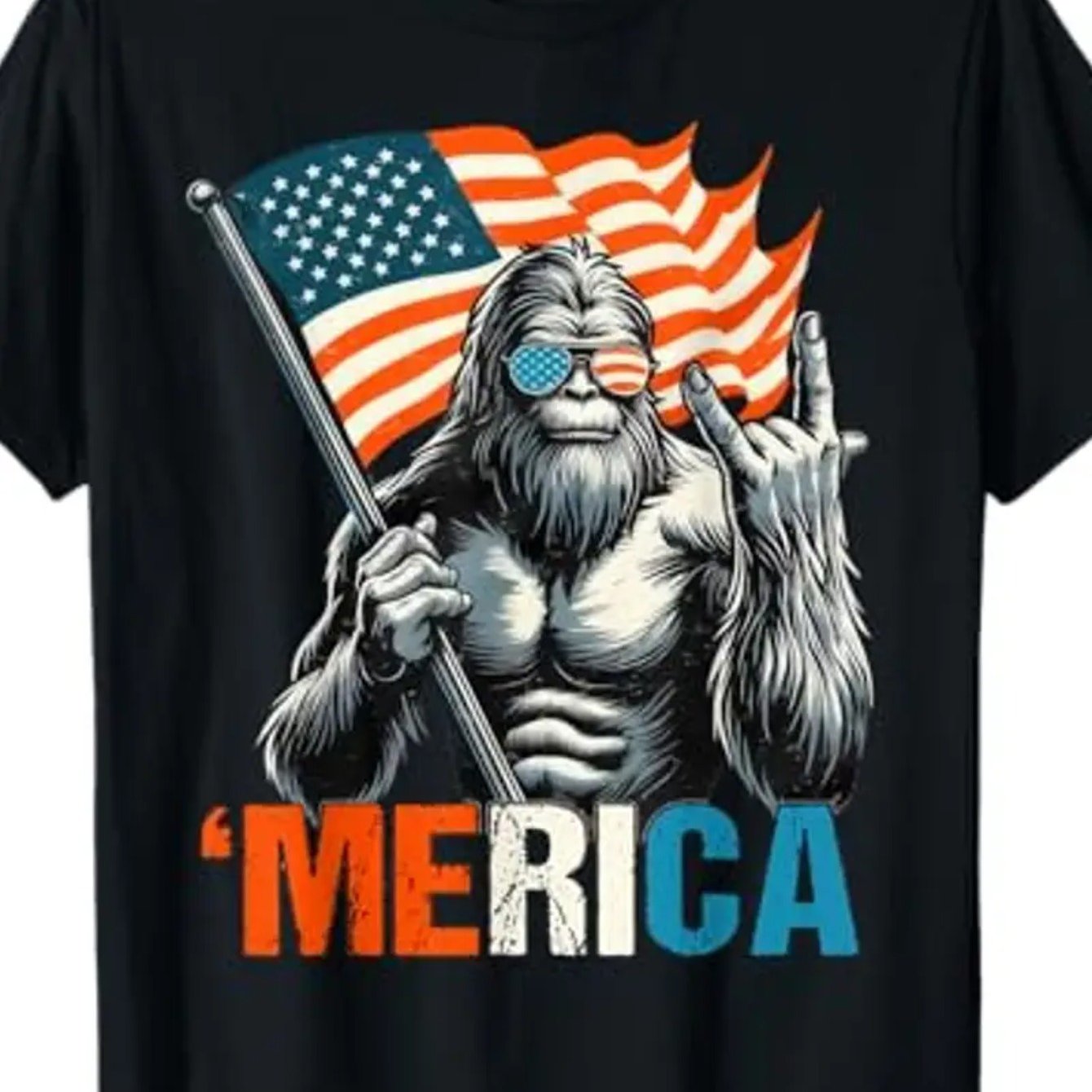 TEMU Men's Big & Tall Patriotic Gorilla Graphic T-shirt - ' Print, 100% Cotton, Short Sleeve, Round Neck, Comfortable & Breathable For Summer, Breathable Clothing | American