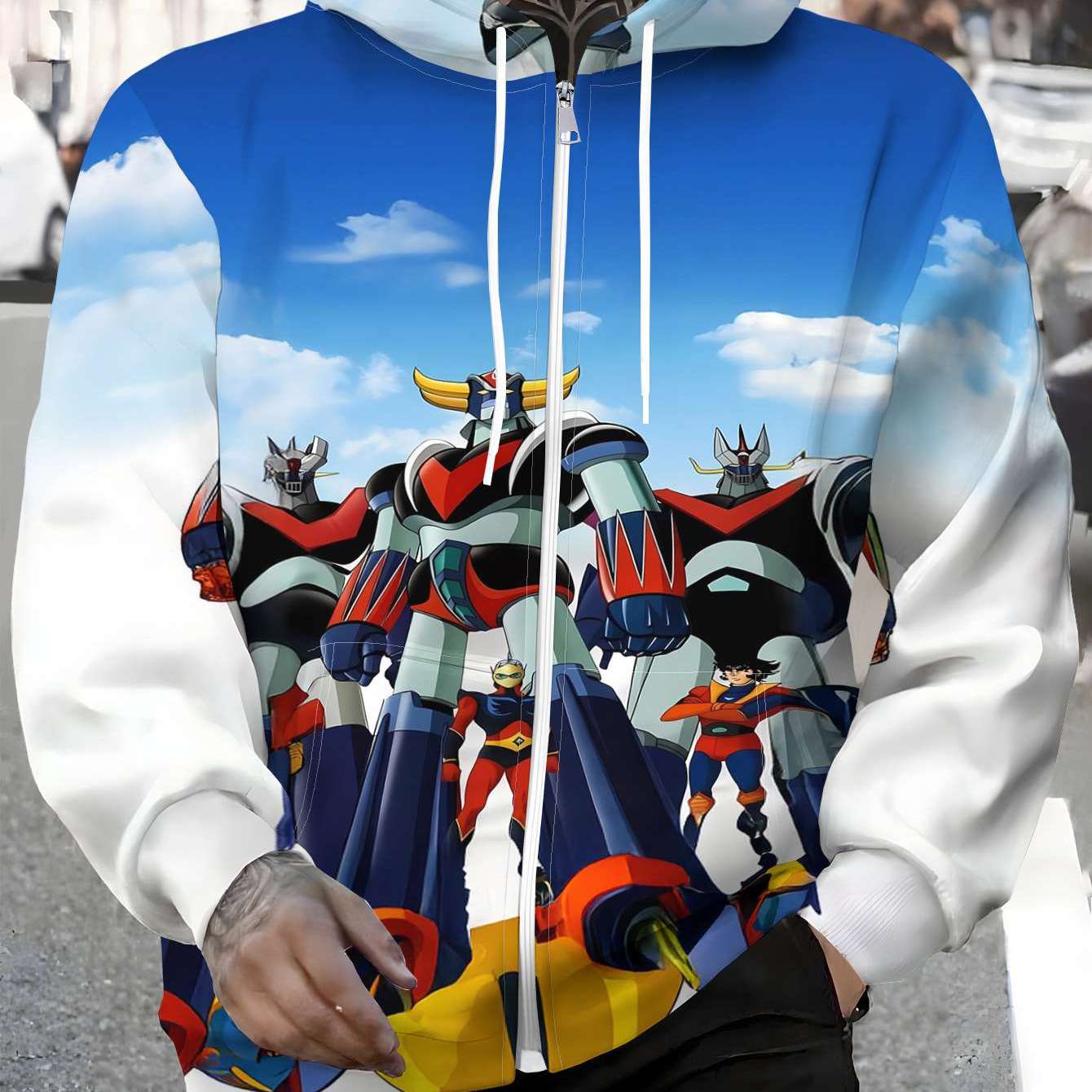 TEMU Sweat à capuche zippé pour homme - Sweat à capuche décontracté zippé pour homme - Motif d'impression numérique, avec son bâton entourée d'un