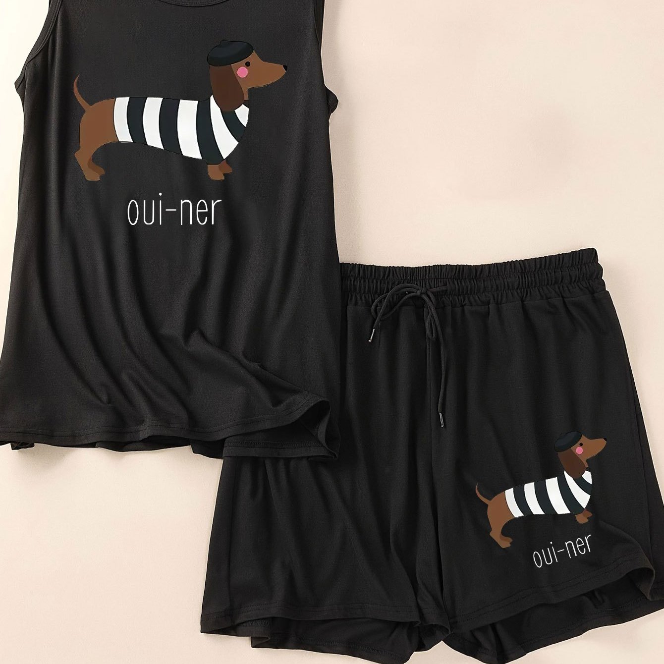 TEMU Cartoon Cute Dachshund Print Plus Size Women's Fashion Casual Loose Set