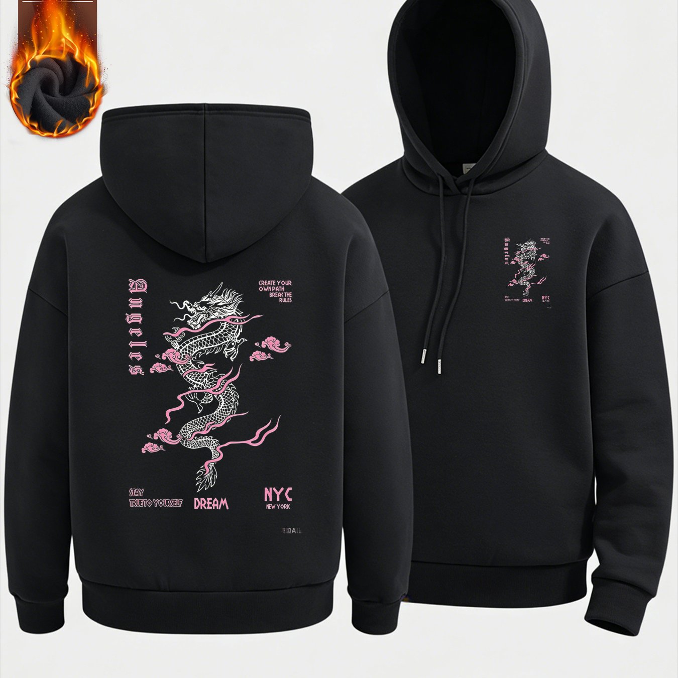 Image of A Dragon And Clouds Fashion Hoodie For Man's Hoodie High Quality Thick Premium Sweatshirt Winter Warm Wear For Casual Gift For