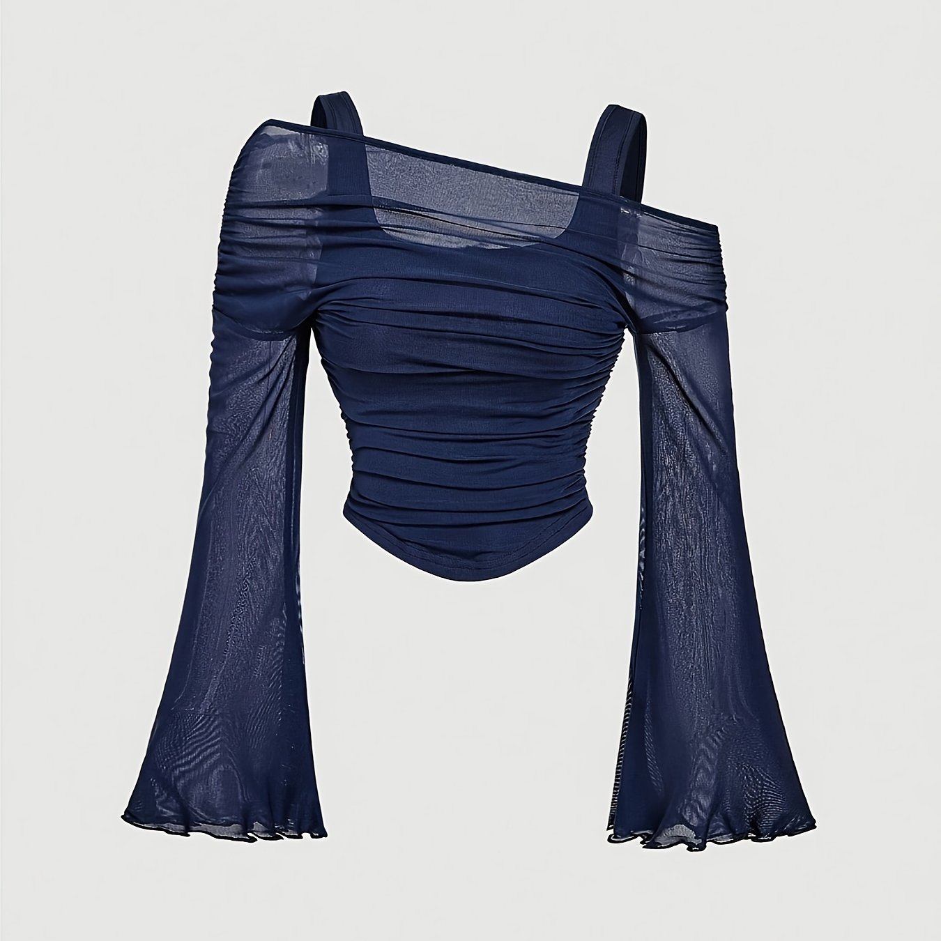 TEMU Camiseta de mujer elegante, dos en uno, con corte acampanado, nudos nude y malla, color melocotón, para /verano
