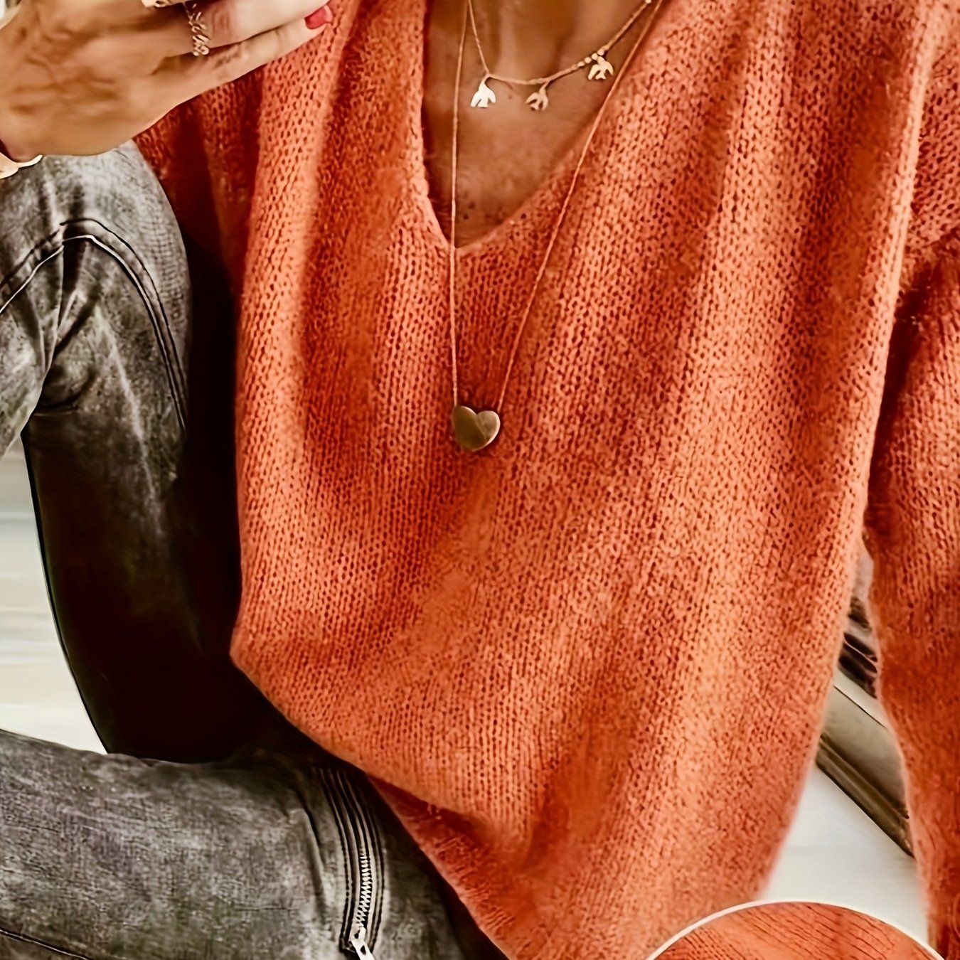 E-shop Eleganter V-Ausschnitt Einfarbiger Pullover für Damen - Geeignet für Frühling, Sommer und Herbst - Stilvolles Oberteil
