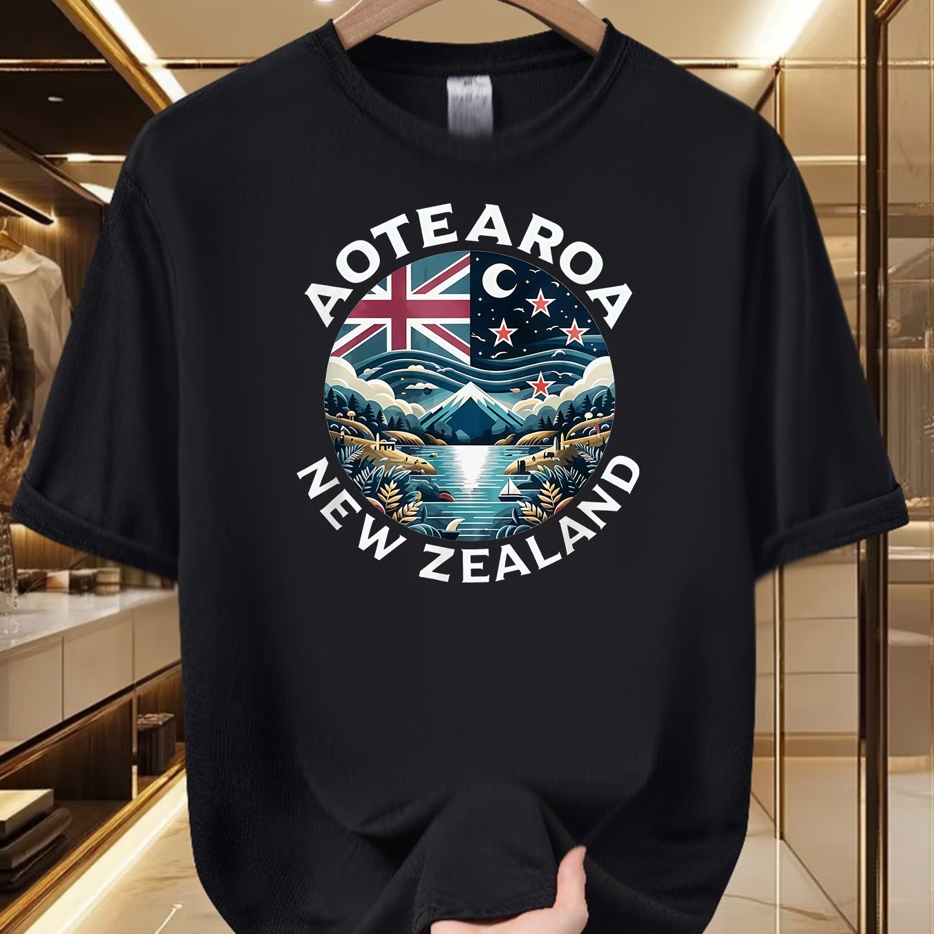 TEMU Men's T-shirt From New Zealand - Featuring -themed Design, This Comfortable And Fashionable Shirt From 100% Polyester Fiber, Has Neck, Short